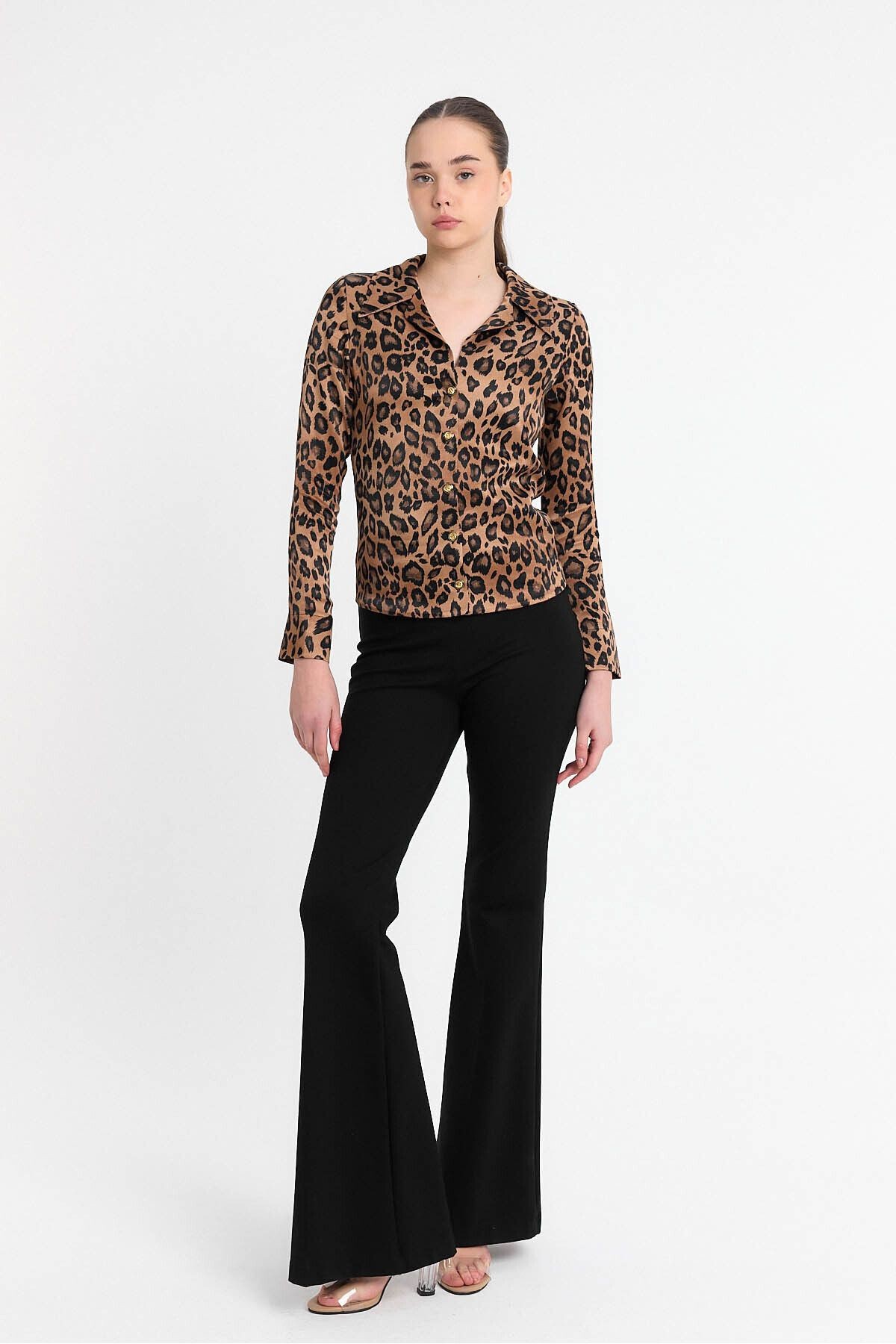 Leopar Desen Saten Gömlek Gündüz - Gece Şıklığı 25l8021