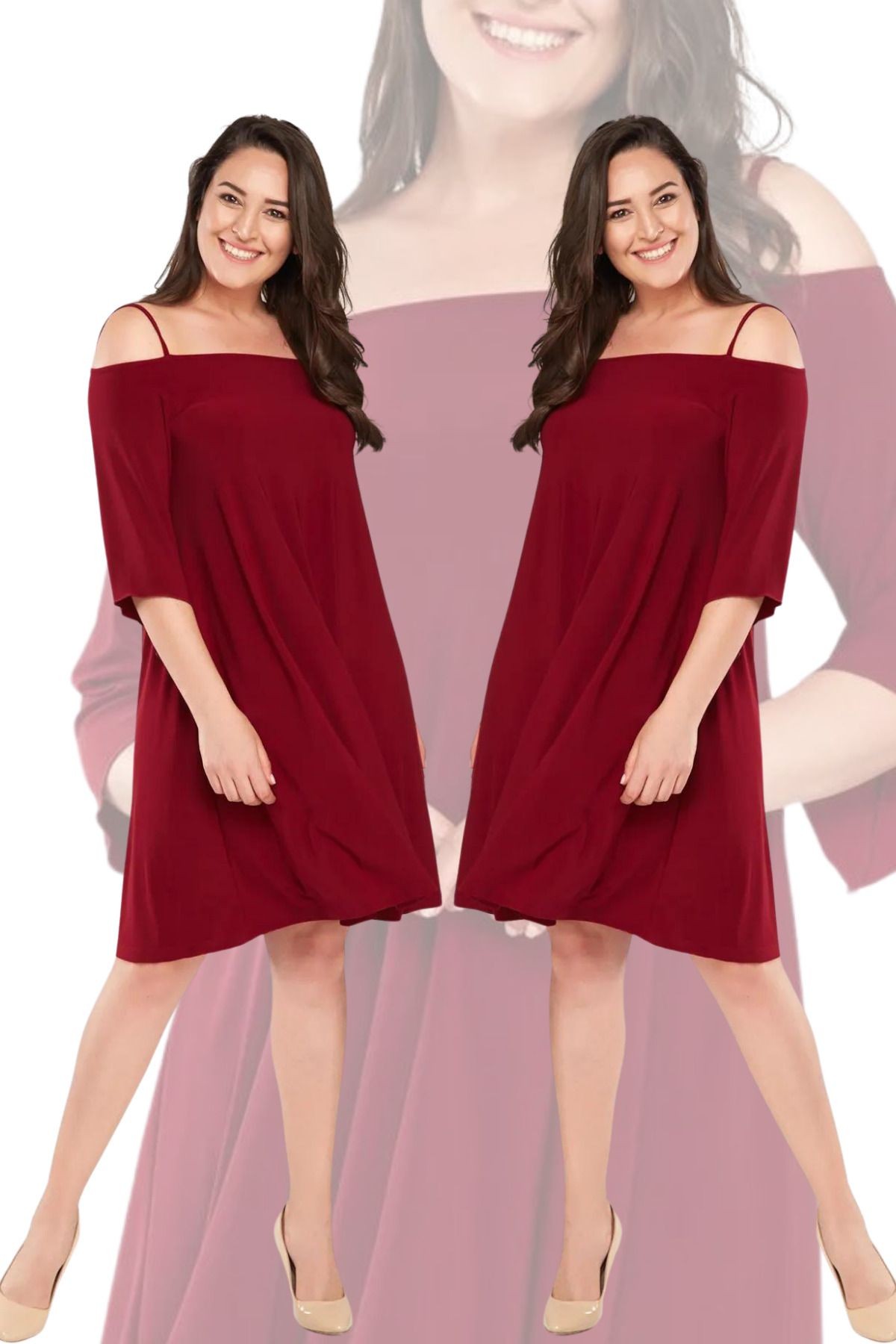 Kadın Bordo Madonna Yaka Ip Askılı Elbise Gündüz&gece Şıklığı 17lb9090