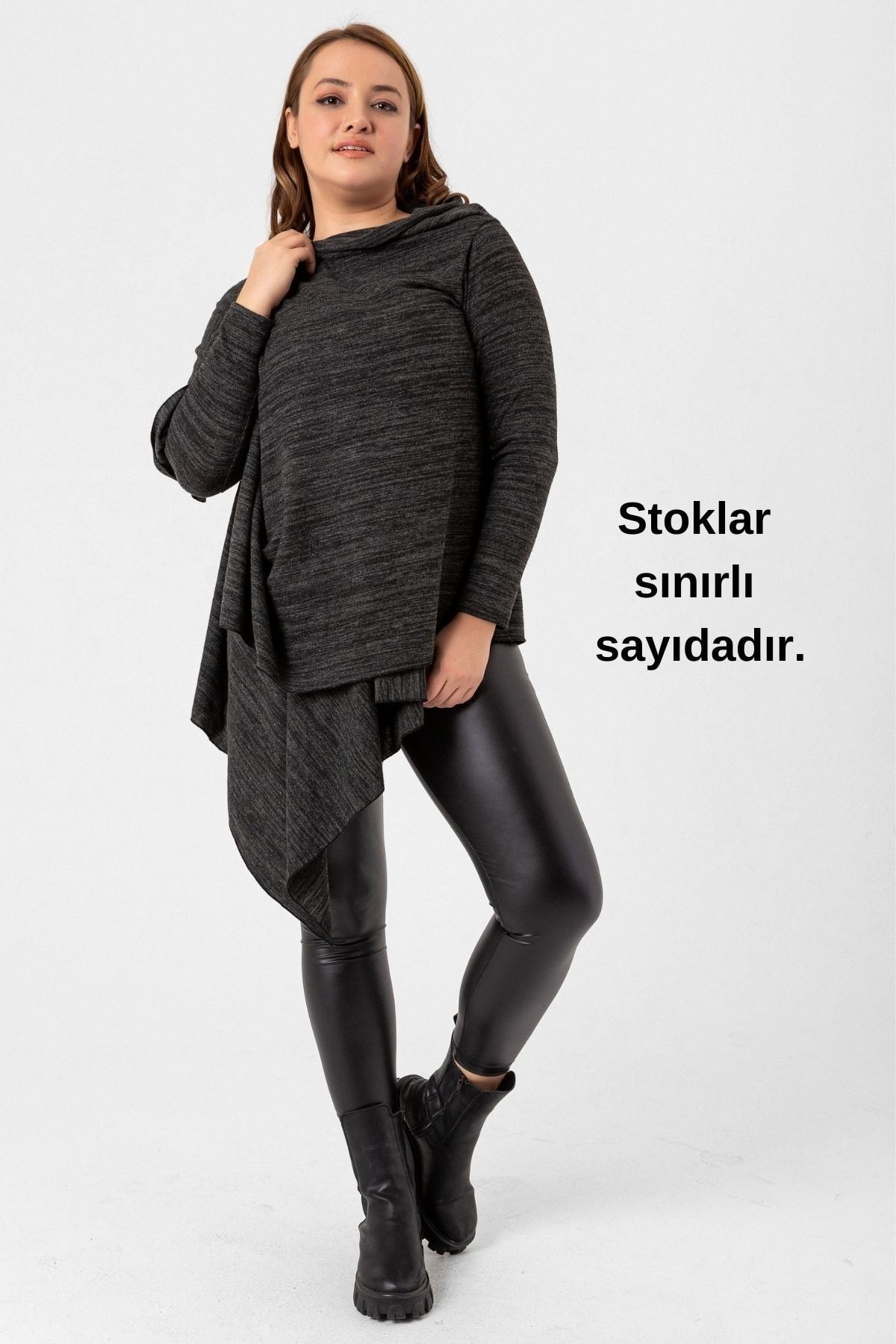 Antrasit Büyük Beden Asimetrik Salaş Kesim Triko Hırka