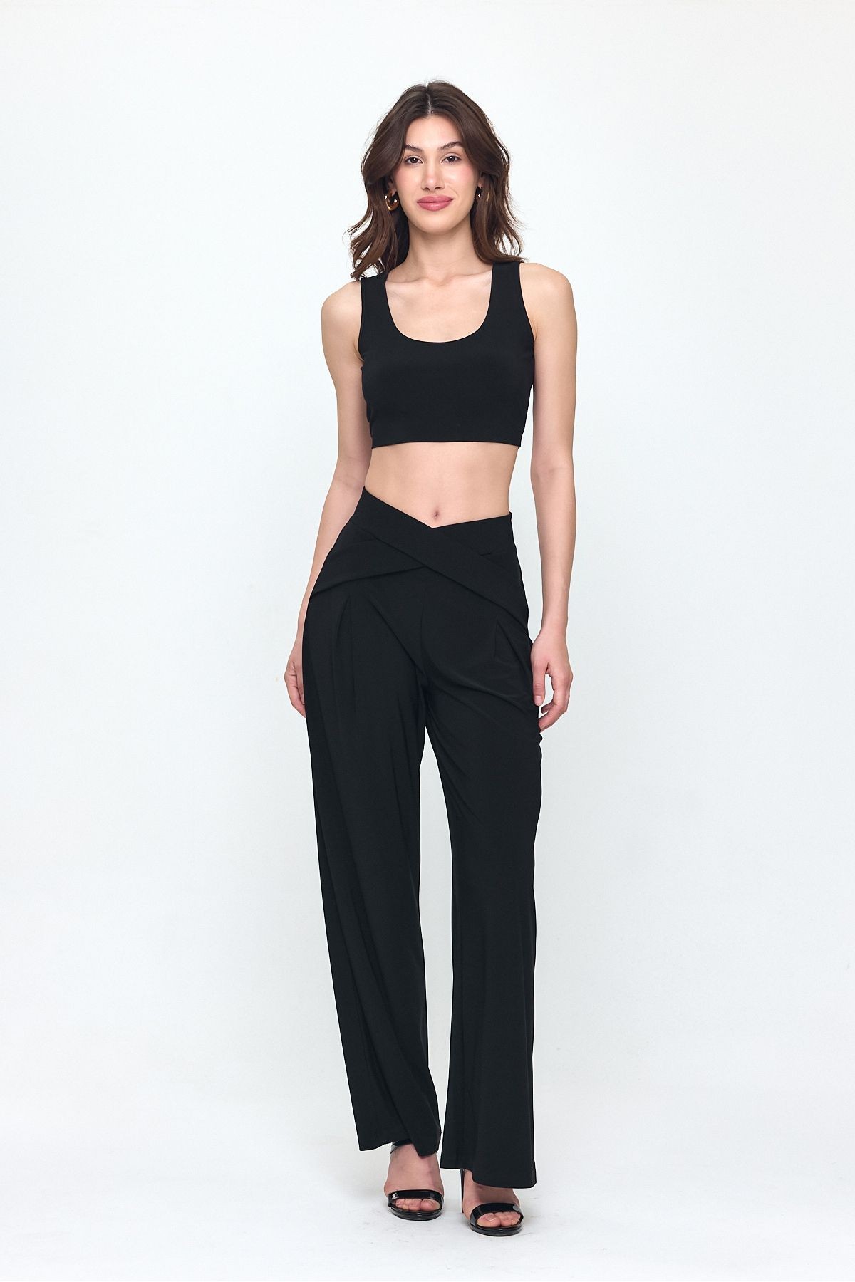 Bel Detay Tasarım Bol Paça Pantolon Gündüz - Gece Şıklığı 25l8006