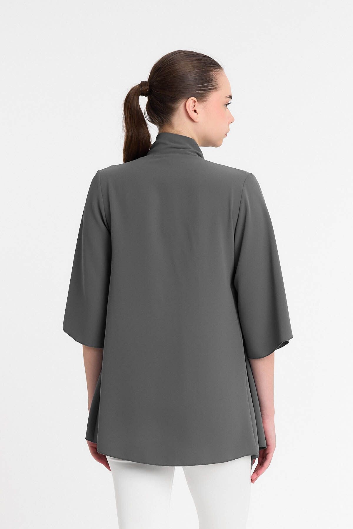 Gri Şal Yaka Truvakar Kol Kimono - Hırka- Plaj Giyim 25l8019