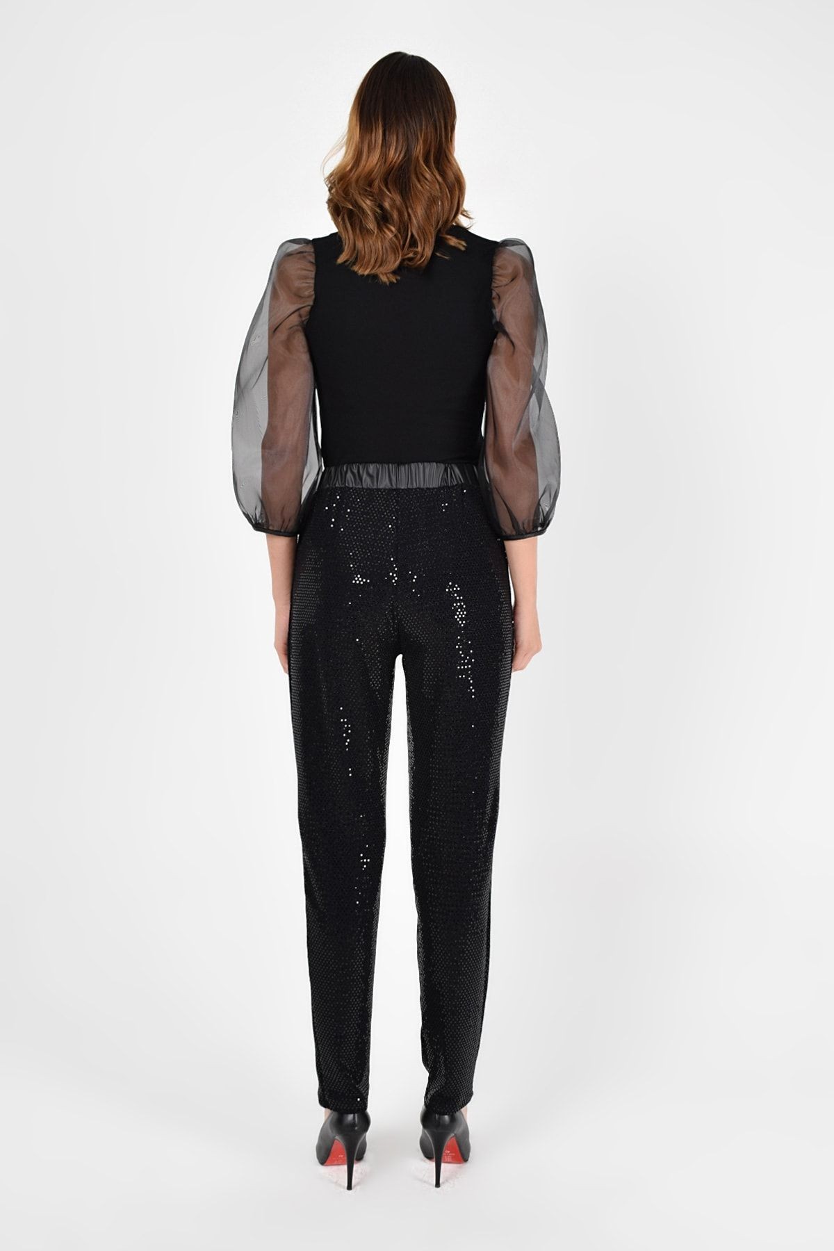 Kadın Siyah Pul Payet Pantolon 19L6770