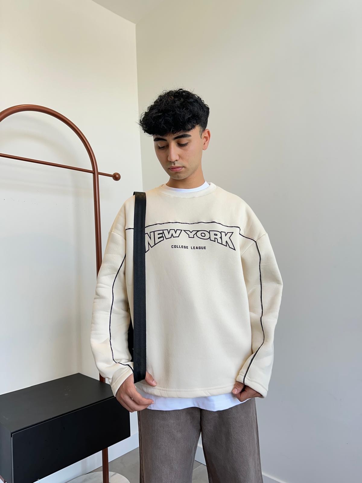 New York Biye Detay White Oversize Sweatshirt