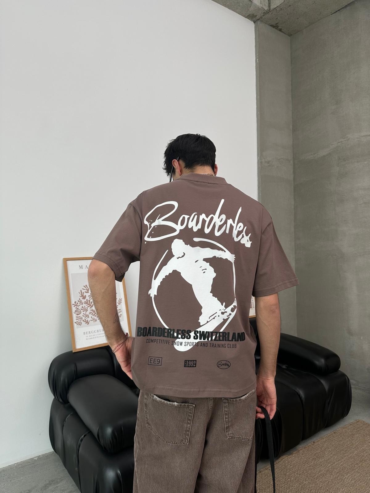 Boarderles Back Print Kahve T-Shirt 