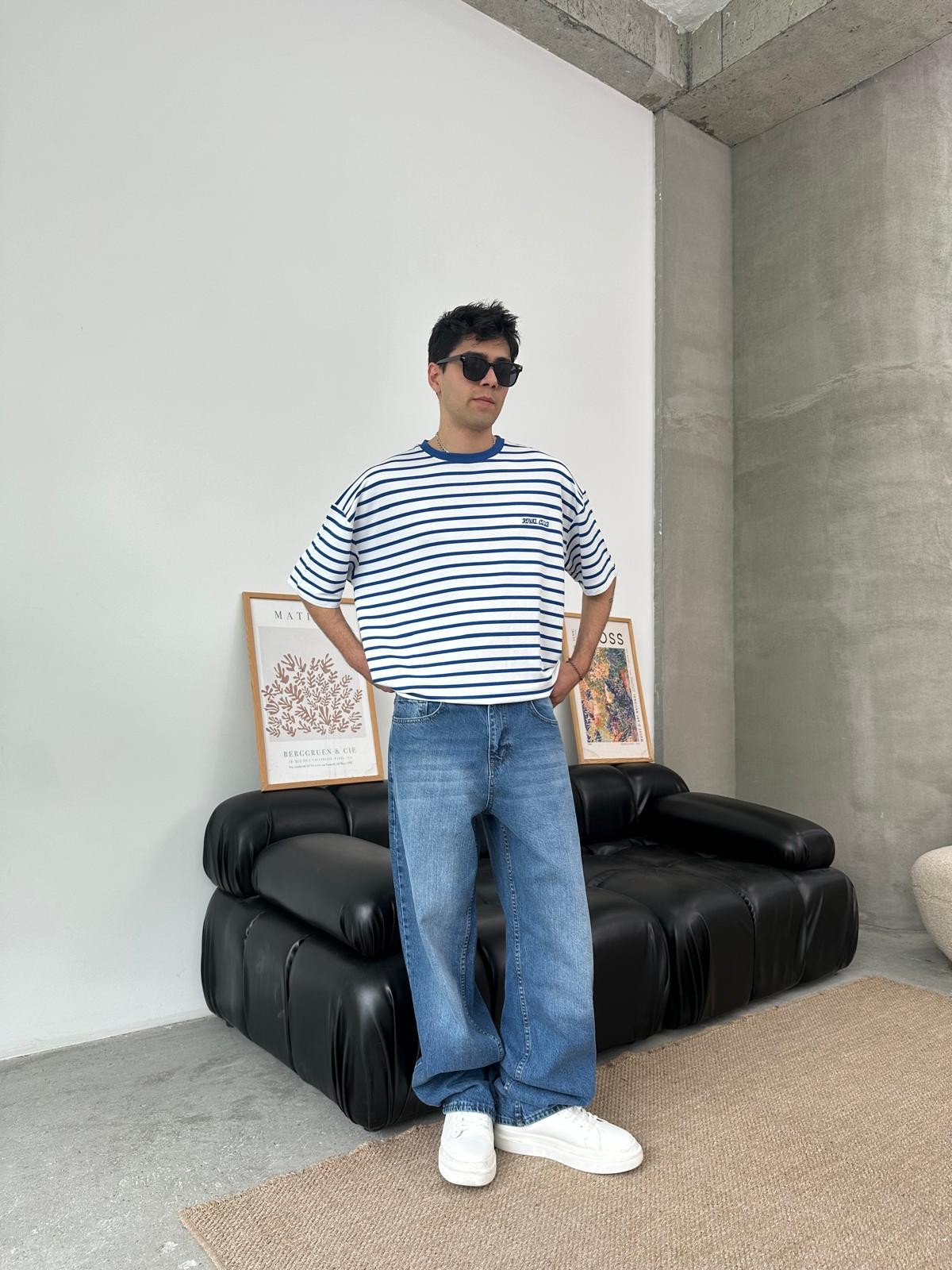 Royal Club Mavi Çizgili Oversize T-Shirt