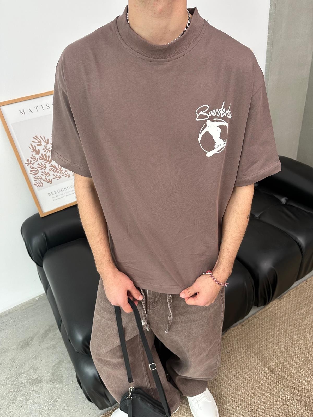 Boarderles Back Print Kahve T-Shirt 