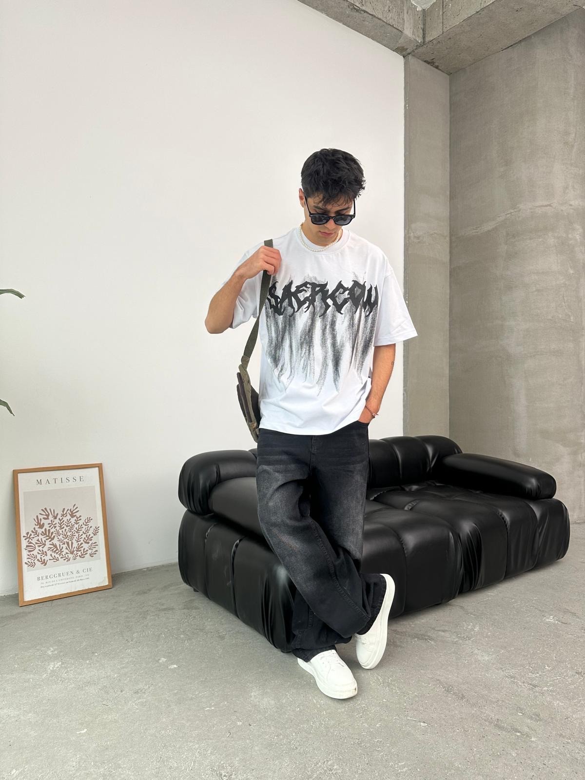 Saercow Baskılı Beyaz T-Shirt