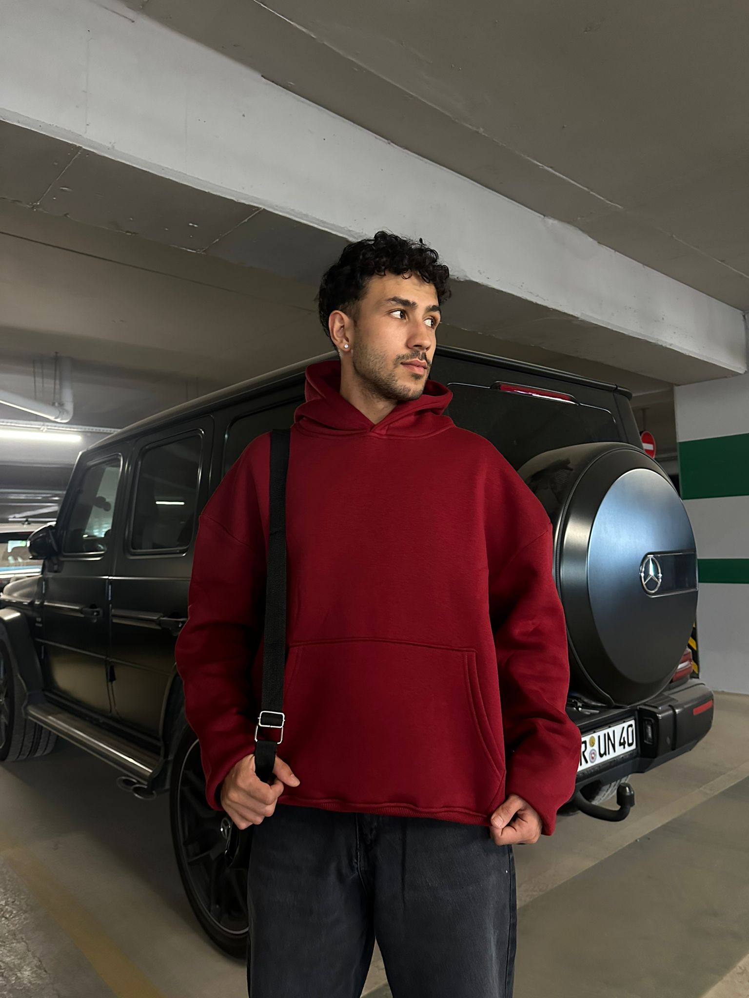 Basıc Oversize Hoodie - bordo
