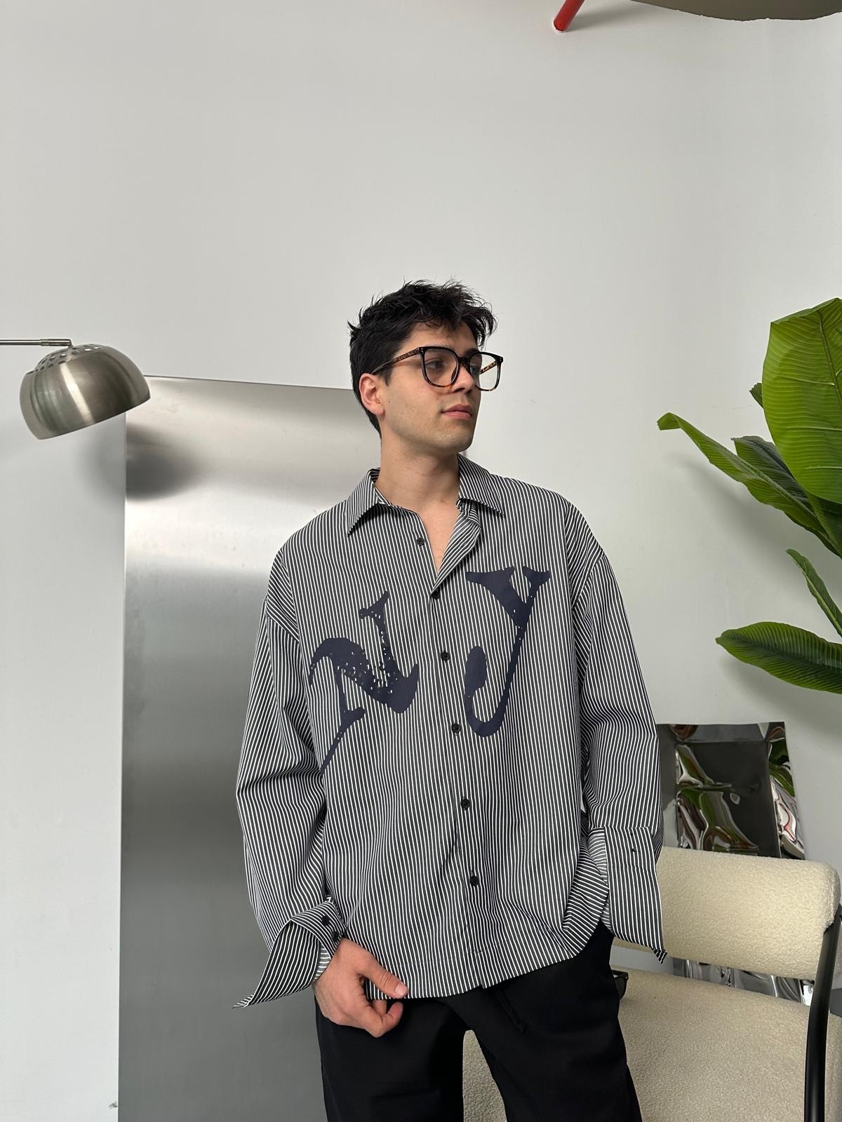 NY Çizgili Vintage Oversize Gömlek