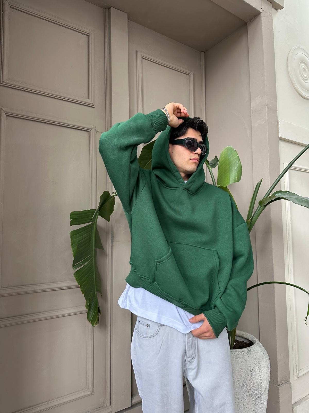 Yeşil Oversize Basic Hoodie