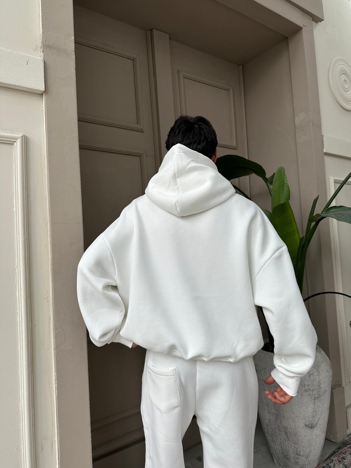 Ekru Oversize Basic Hoodie