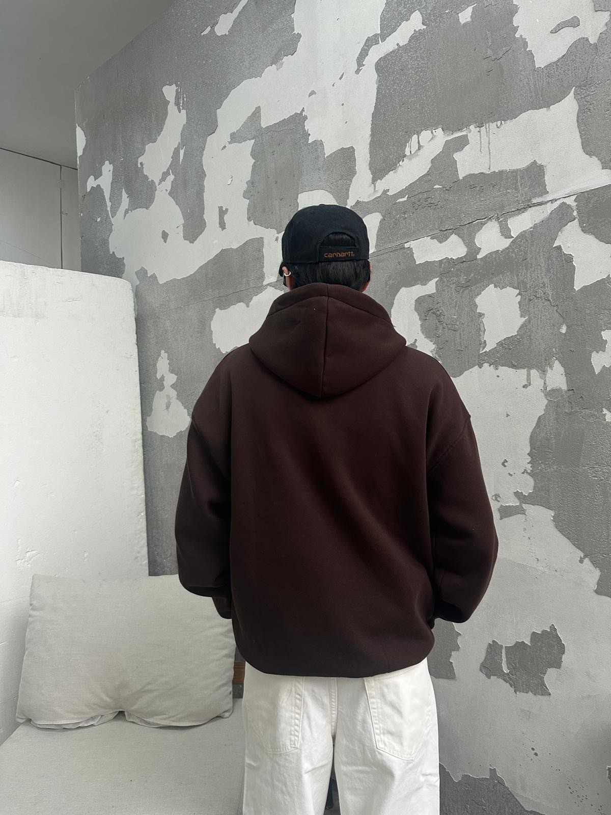 Strong Nakışlı Kahve Oversize Zip-Hoodie