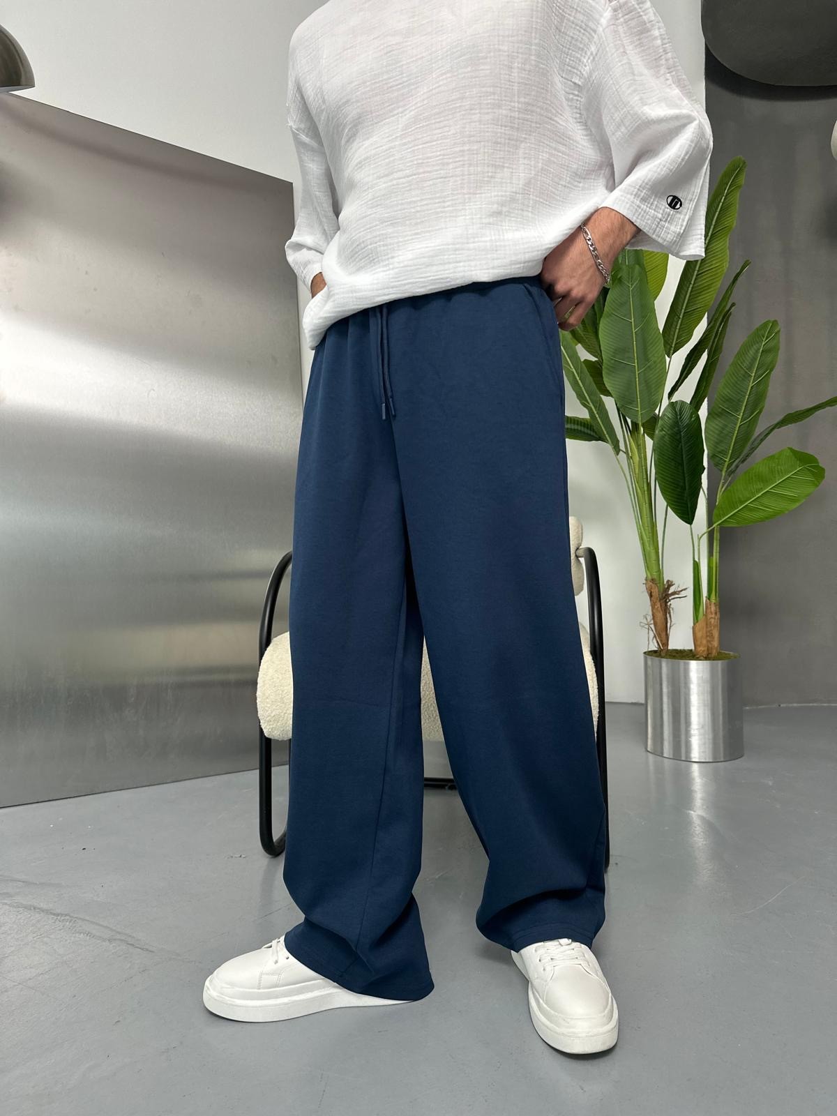 Face Kumaş Lacivert Baggy Pantolon 