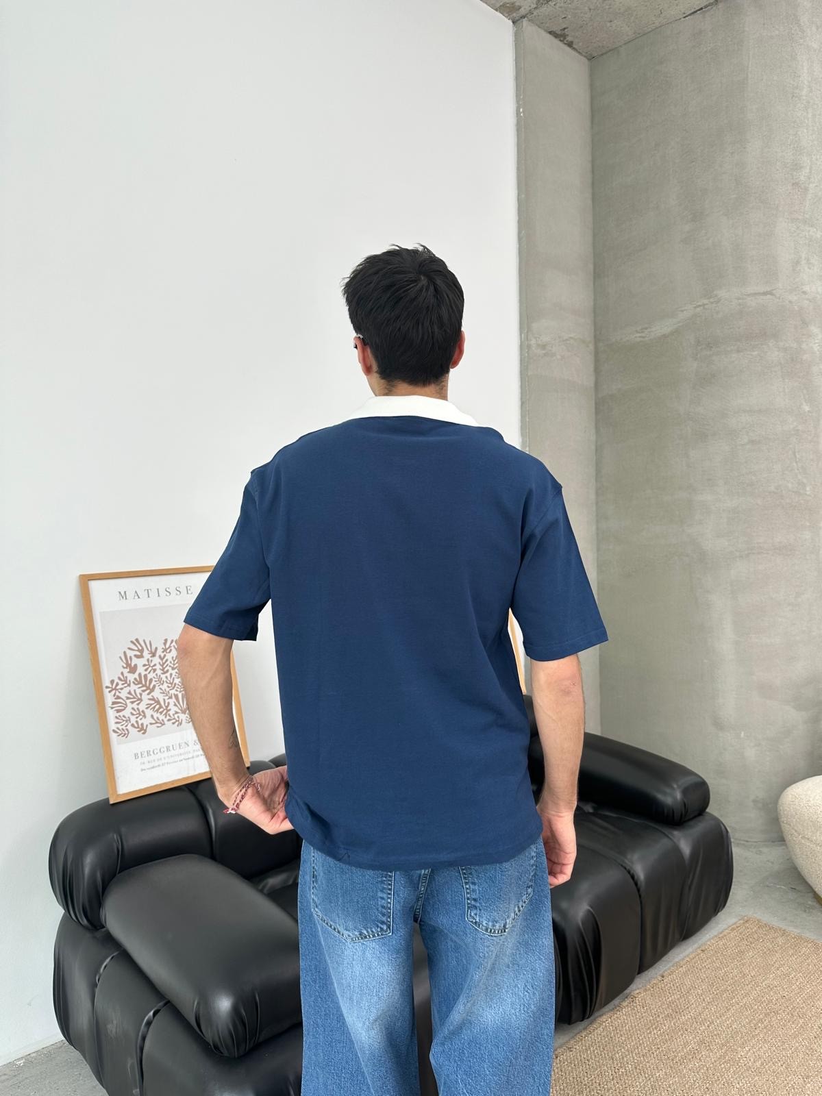 Strong Polo Yaka Nakışlı Lacivert Bej T-Shirt 