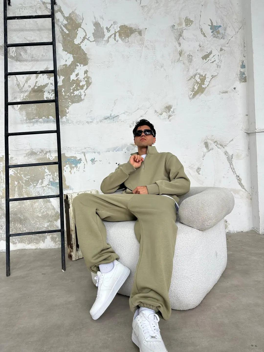 Küf Yeşili Oversize Basic Half-Zip