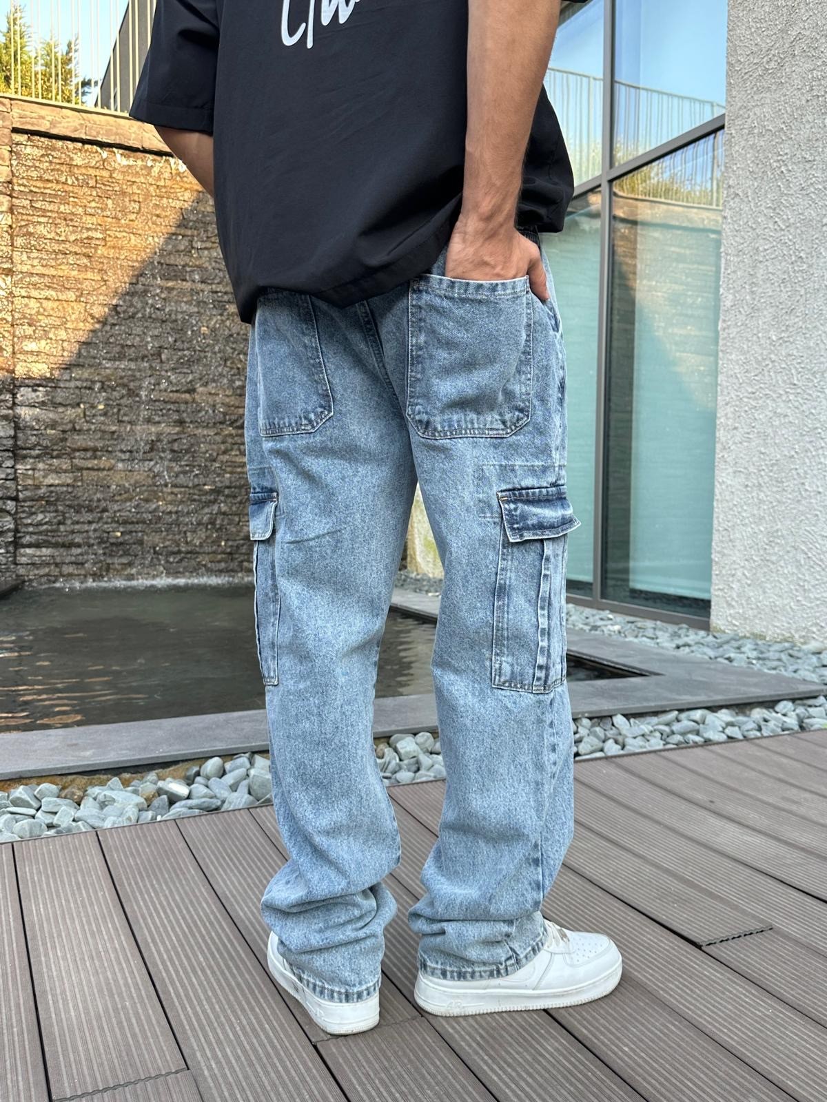 Kargo Cepli Mavi Baggy Pantolon