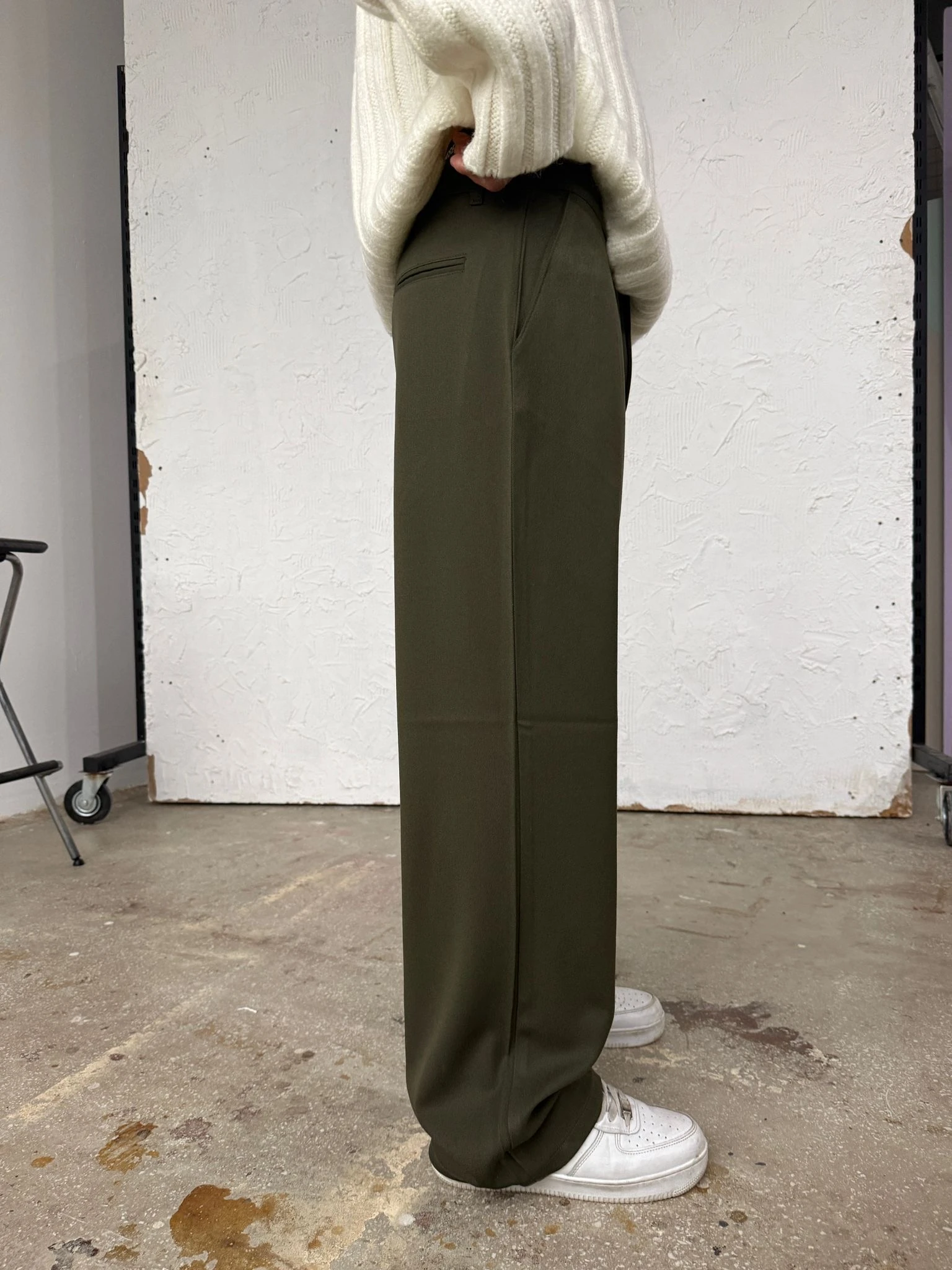 Olive Green Baggy Kumaş Pantolon