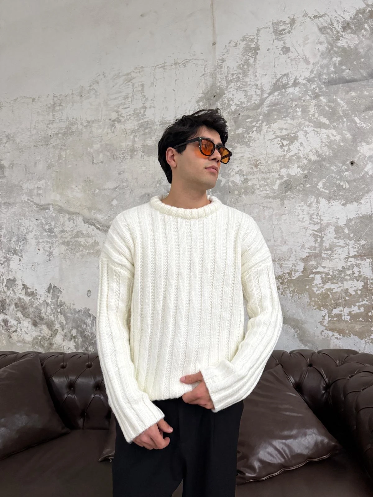 Fitilli Kalın Beyaz Triko