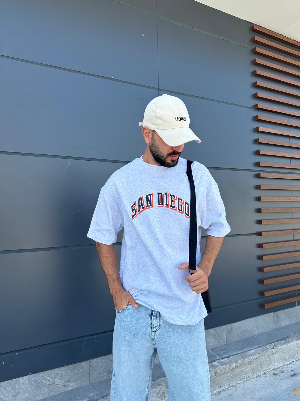 San Diego Baskılı Gri Oversize T-Shirt