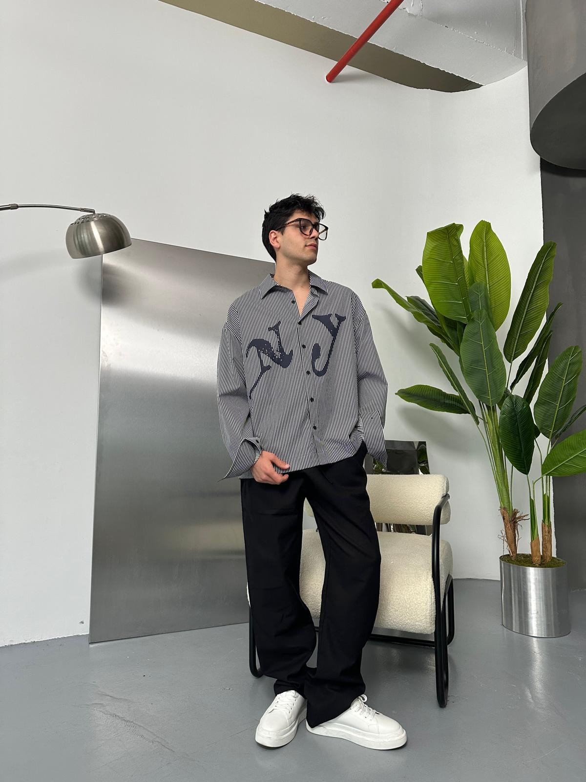 NY Çizgili Vintage Oversize Gömlek