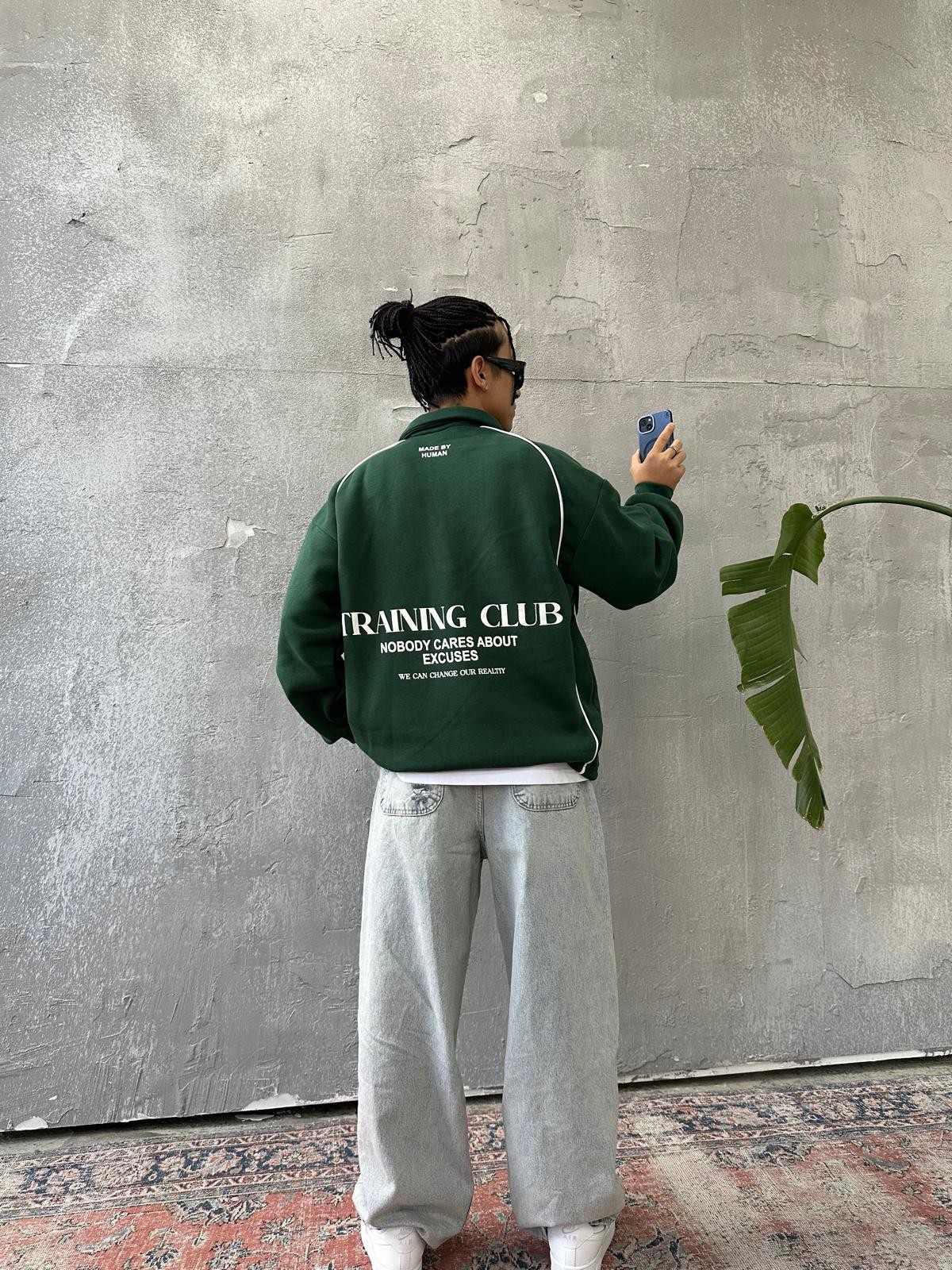 Training Club Back Print Green Polo Yaka Sweatshirt