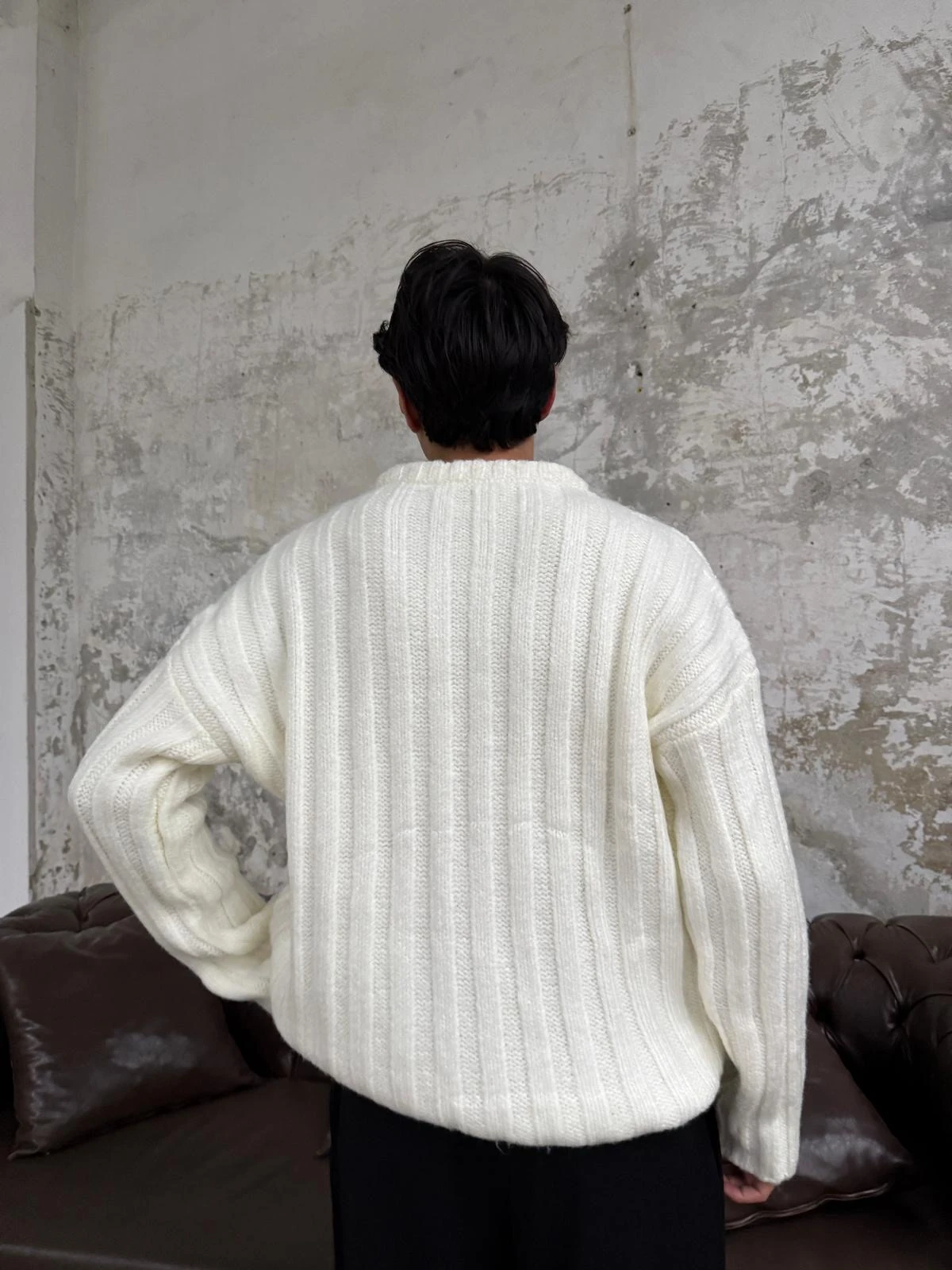 Fitilli Kalın Beyaz Triko