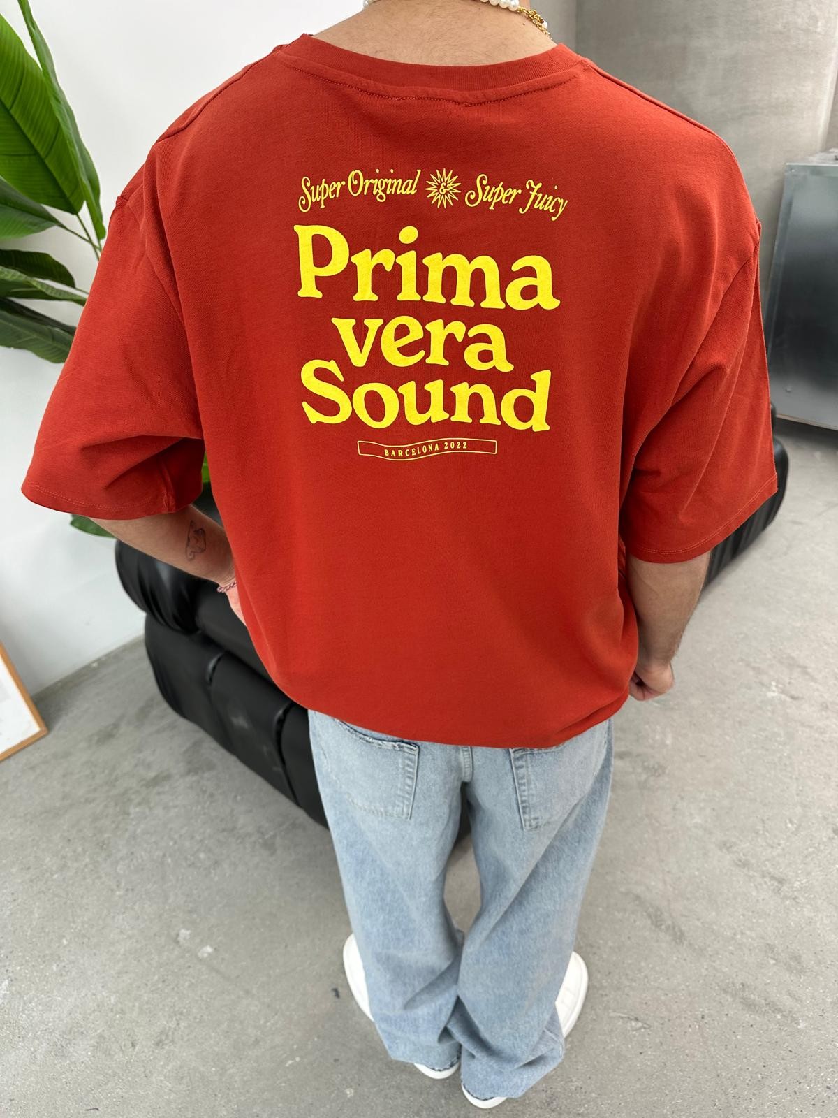 Prima Sound Baskılı Kırmızı Oversize T-Shirt 
