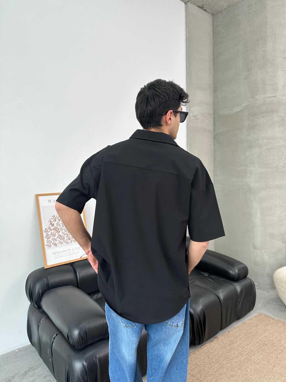 Fire Nakış Siyah Oversize Gömlek