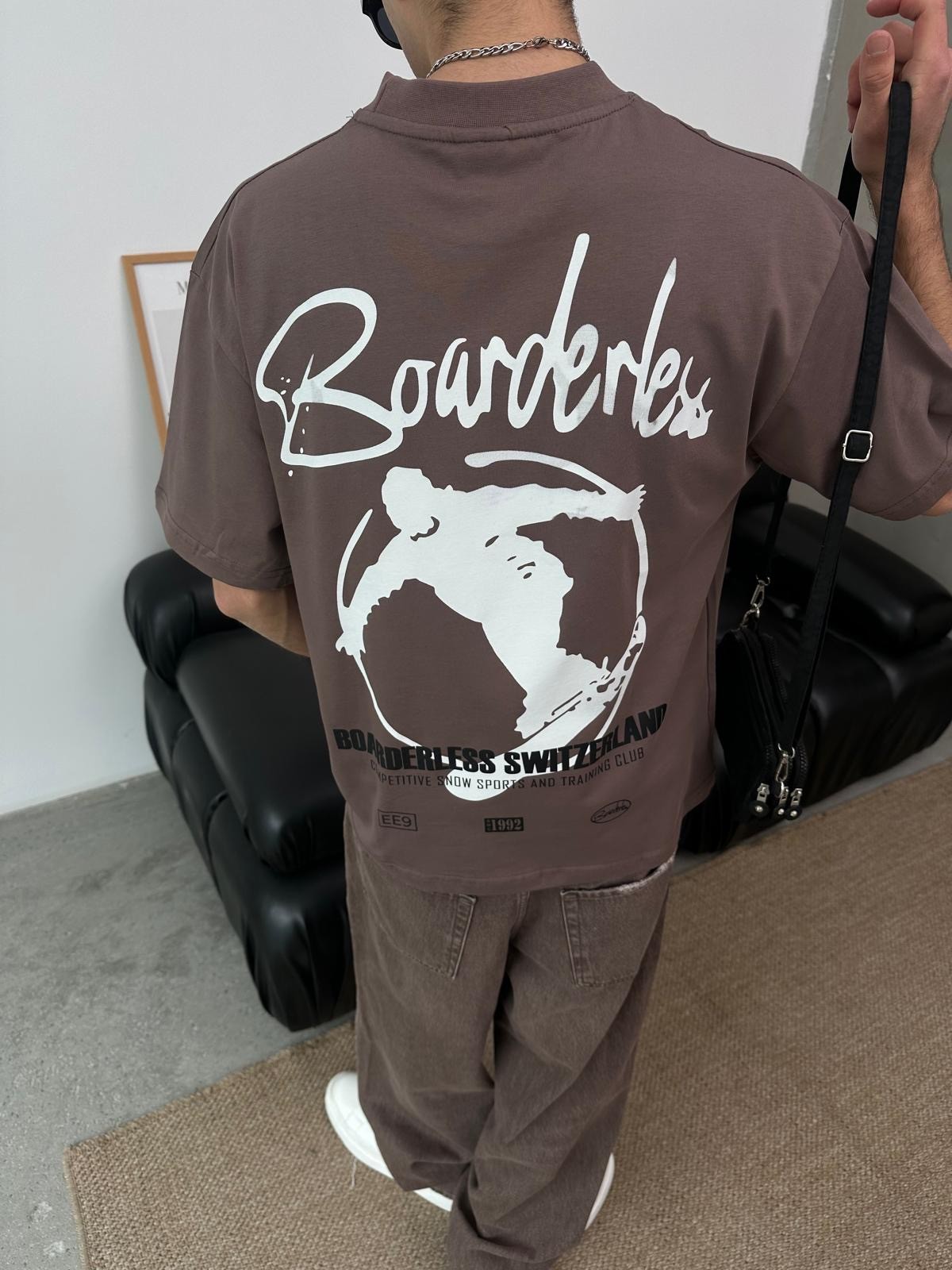 Boarderles Back Print Kahve T-Shirt 
