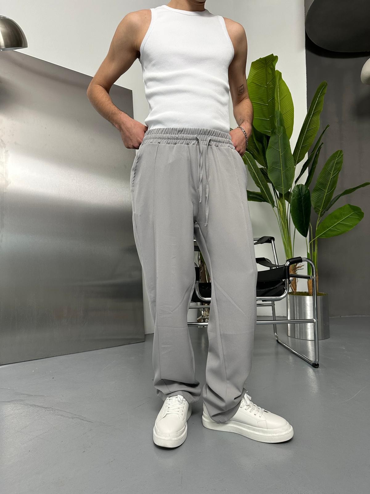 Dokuma Çımalı Fresh Gri Baggy Pantolon