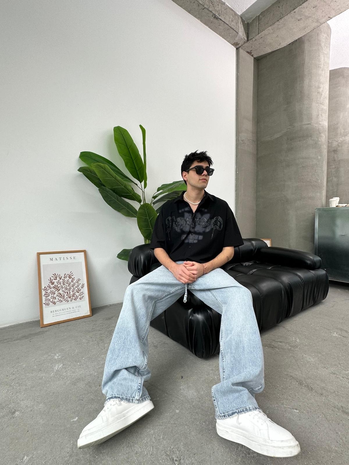 Now Trend Siyah Oversize Gömlek 