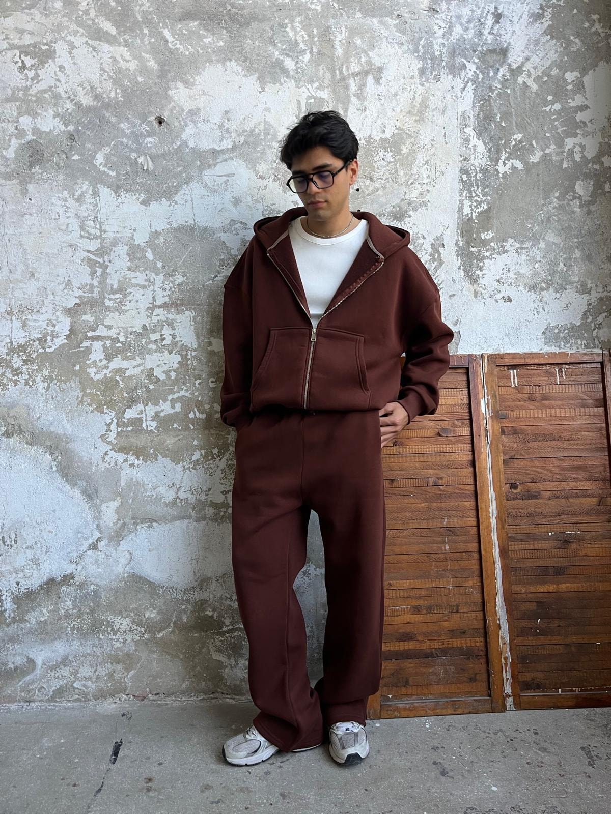 Acı Kahve Oversize Basic Zip Hoodie