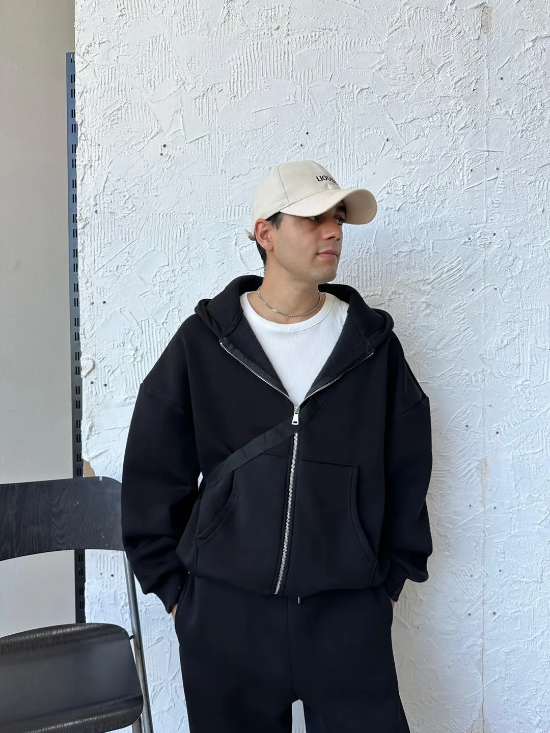 Siyah Oversize Basic Zip Hoodie