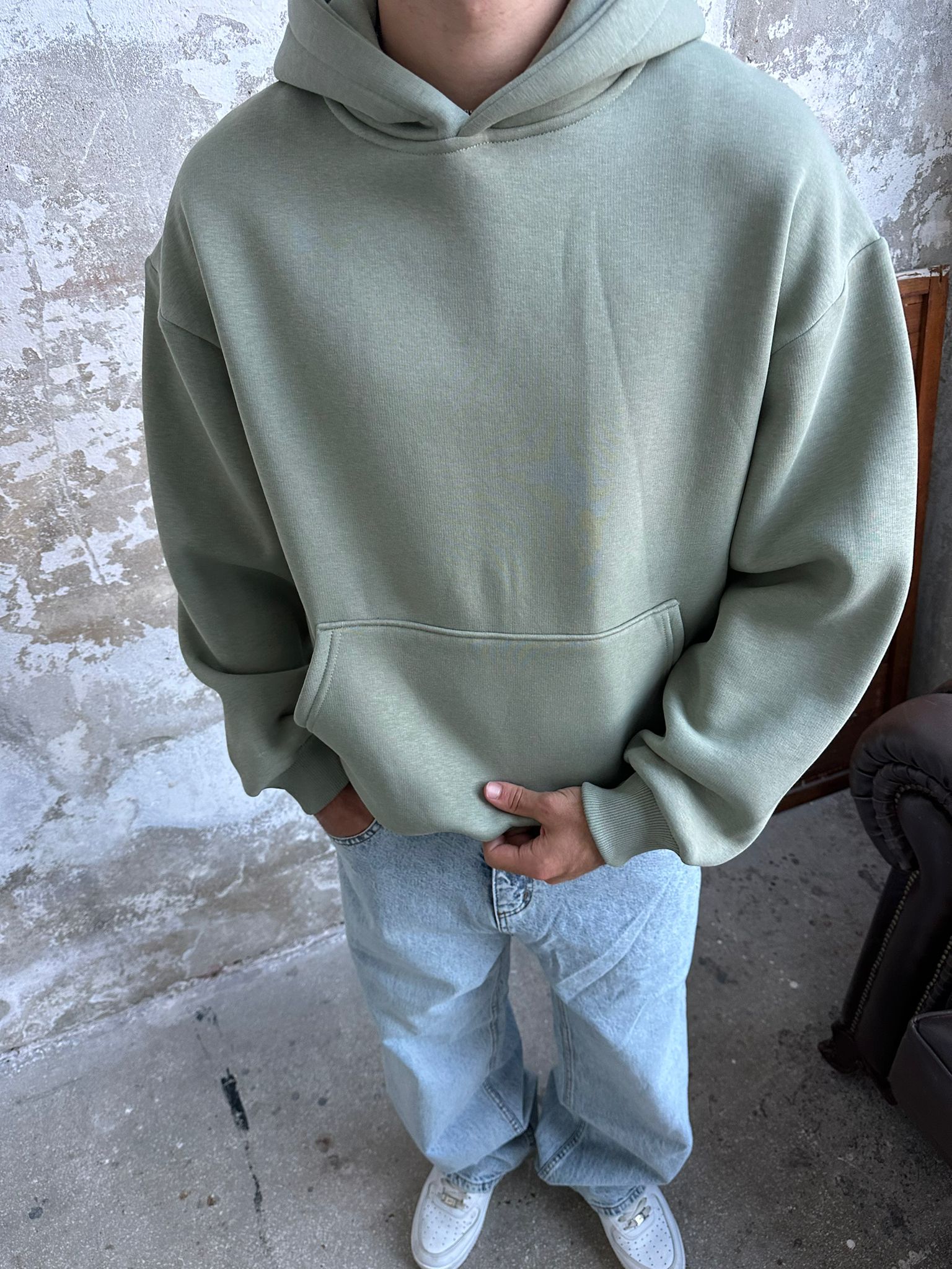 Su Yeşili Oversize Basic Hoodie