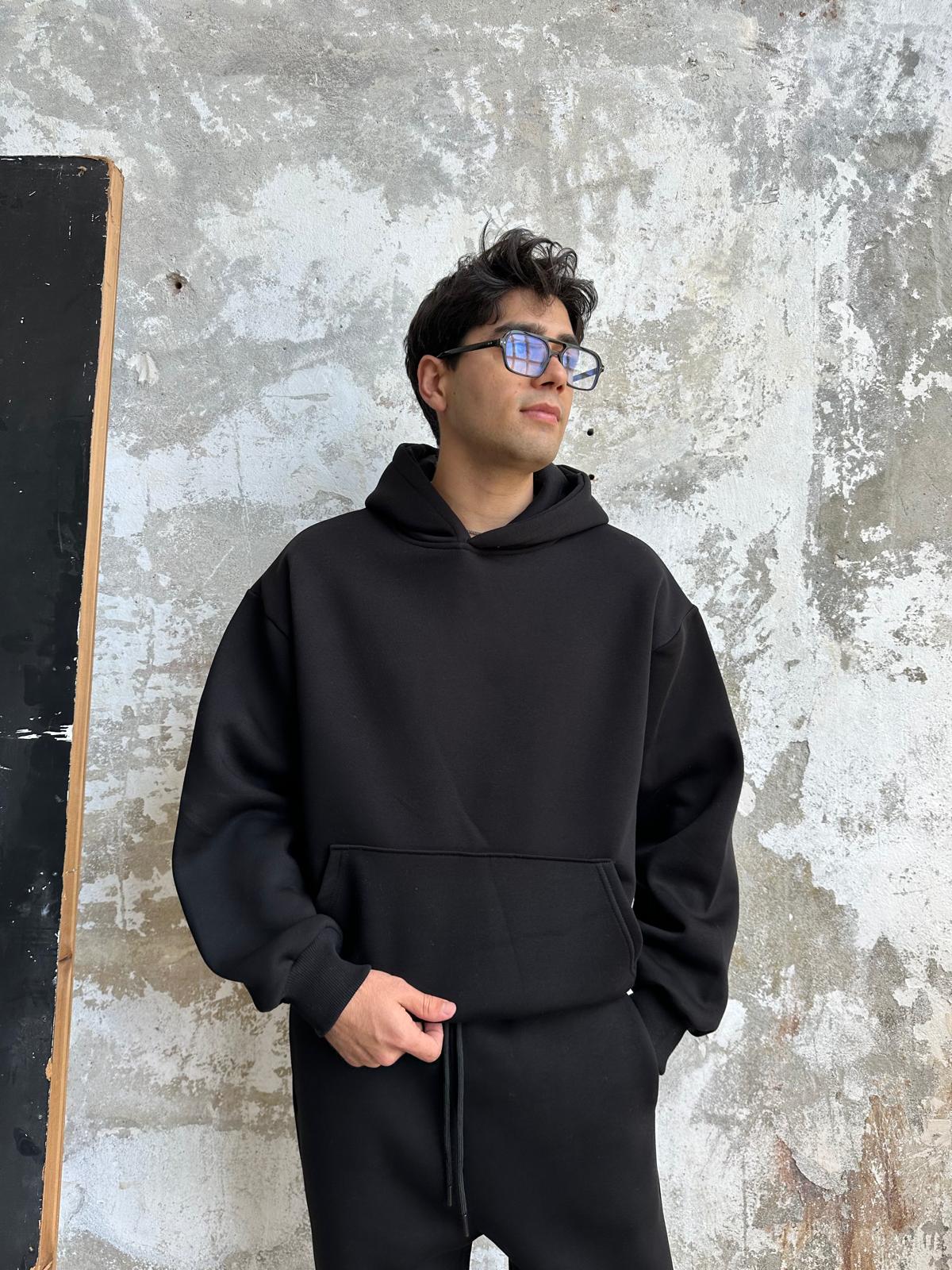 Siyah Oversize Basic Hoodie