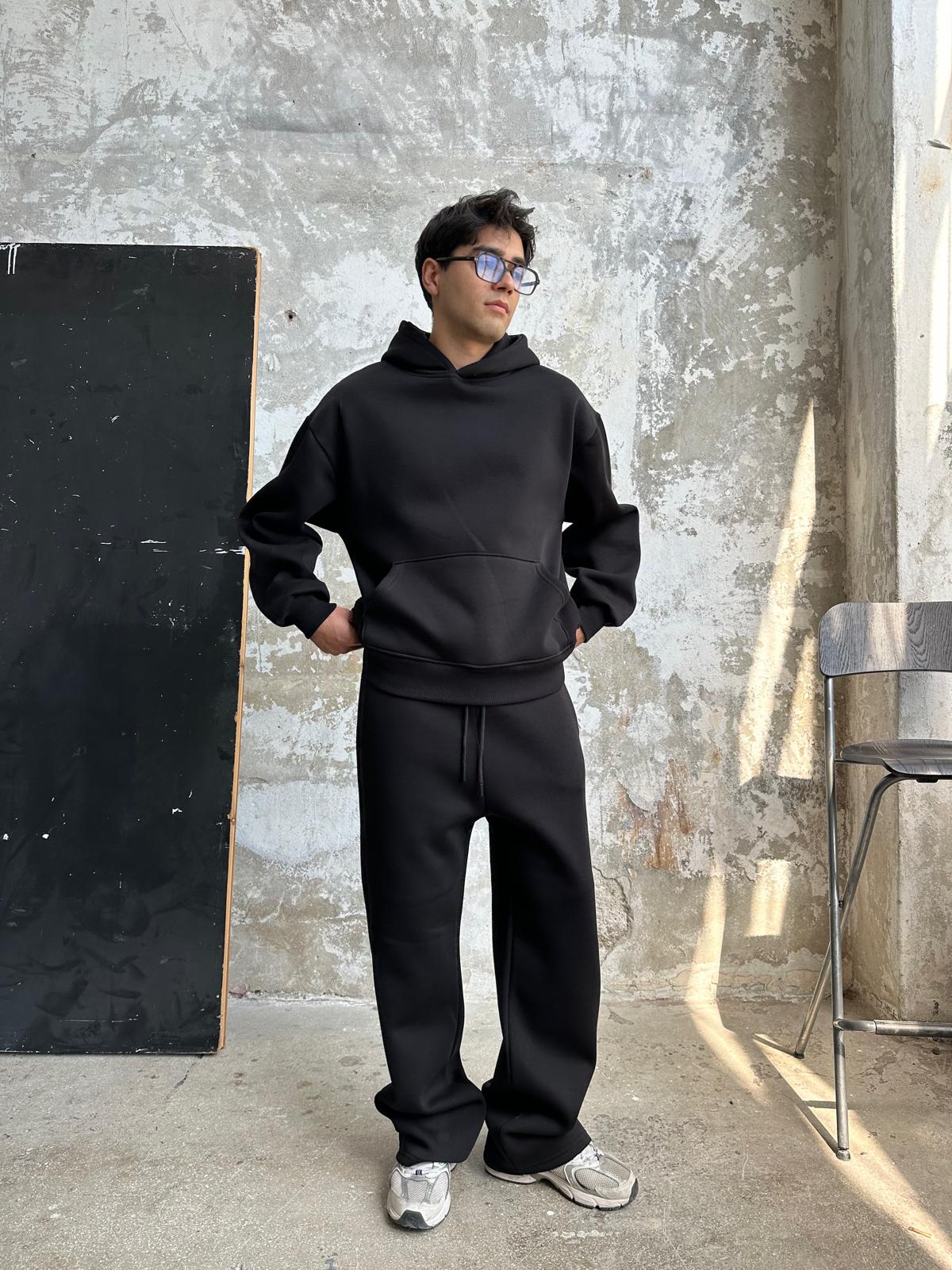 Siyah Oversize Basic Hoodie