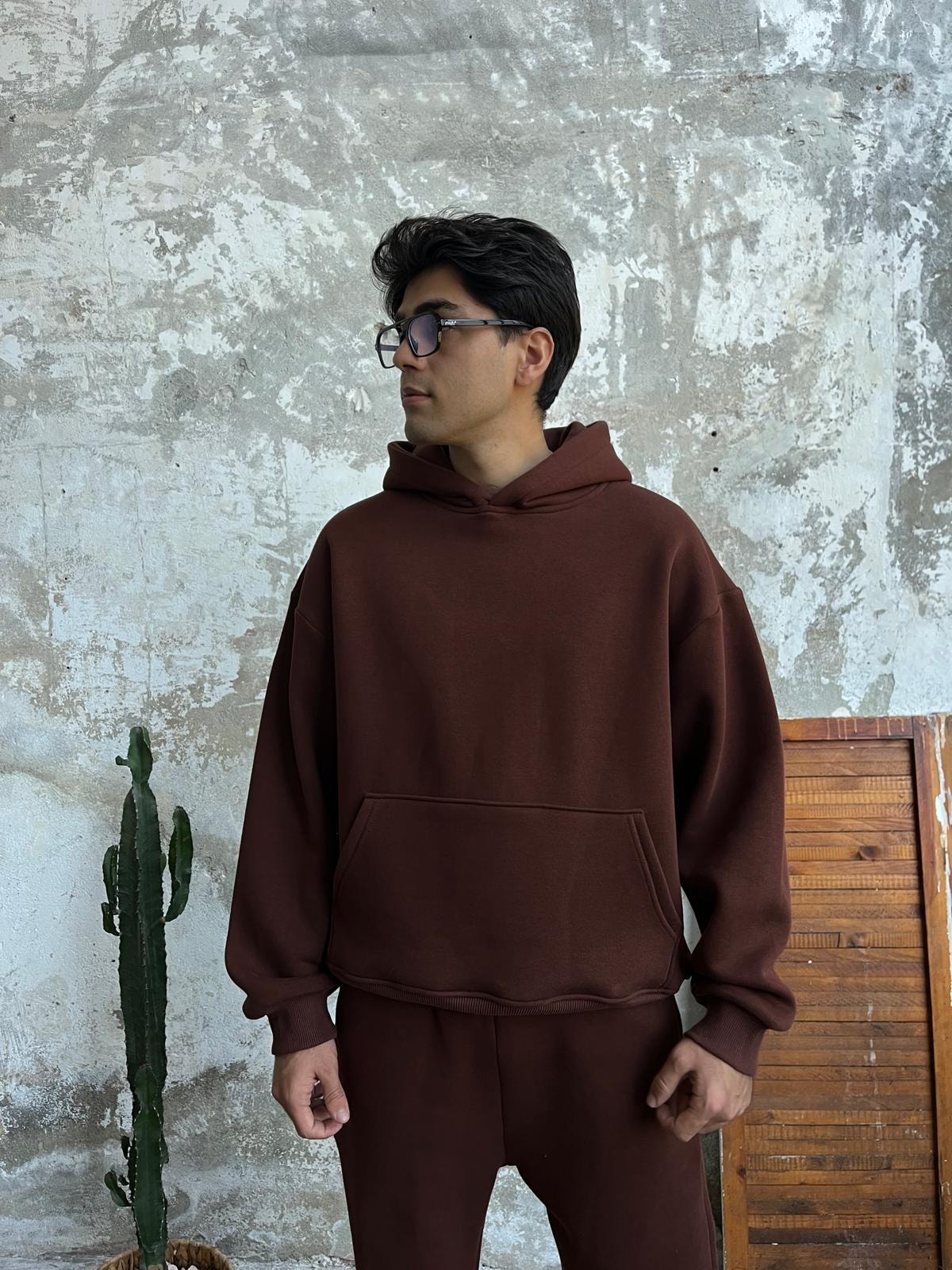 Acı Kahve Oversize Basic Hoodie