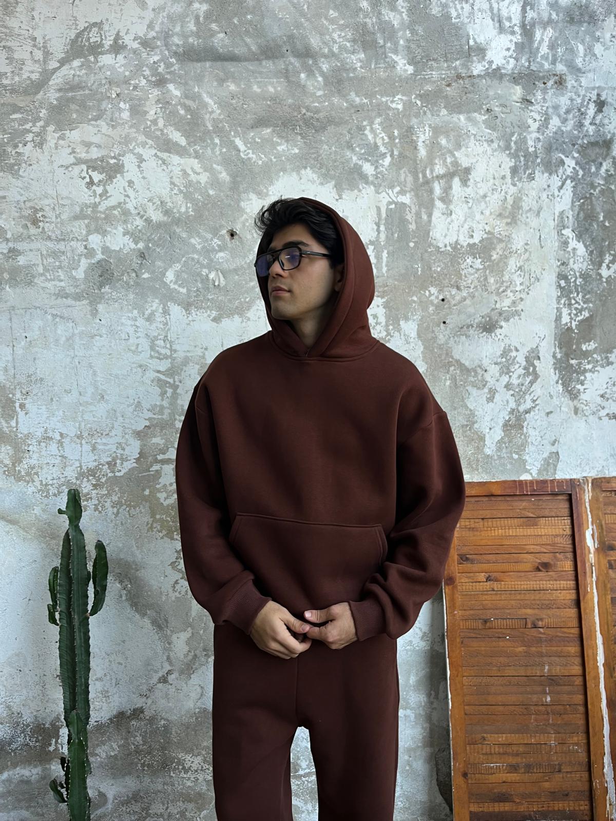 Acı Kahve Oversize Basic Hoodie