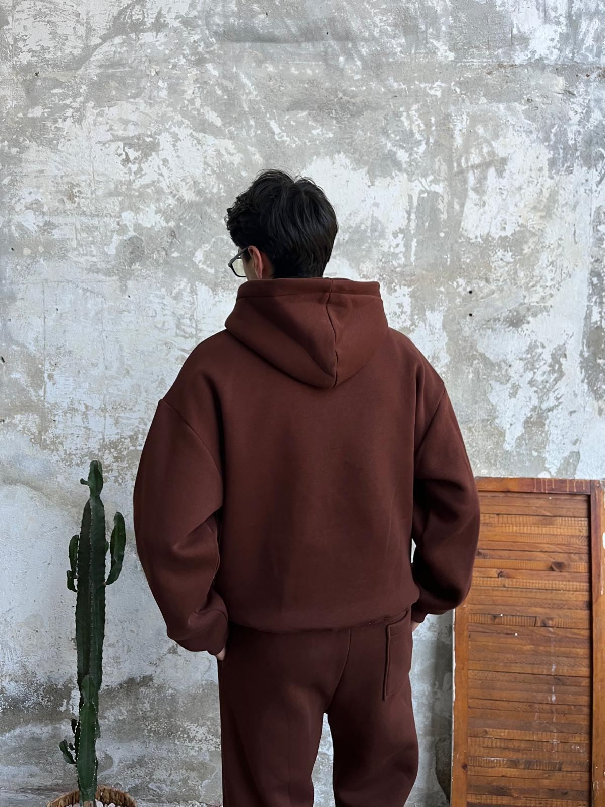 Acı Kahve Oversize Basic Hoodie