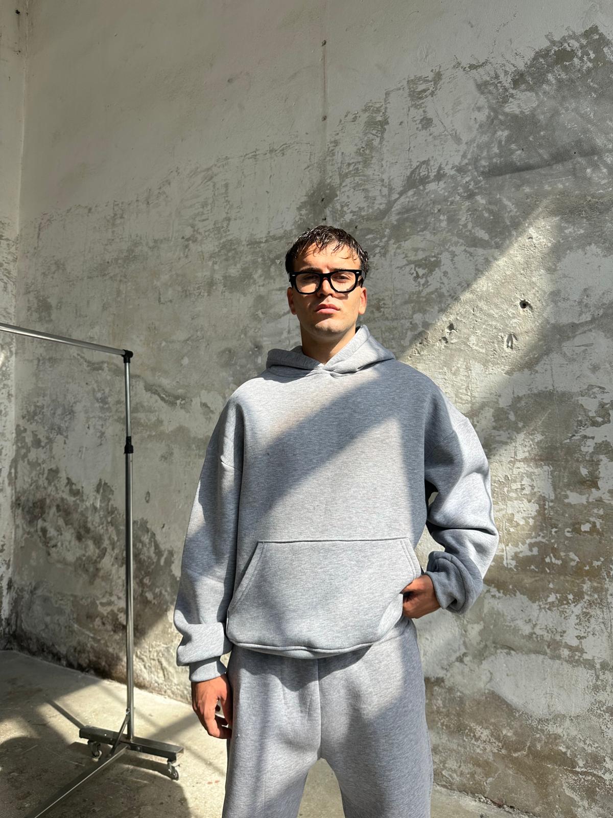 Gri Melanj Oversize Basic Hoodie