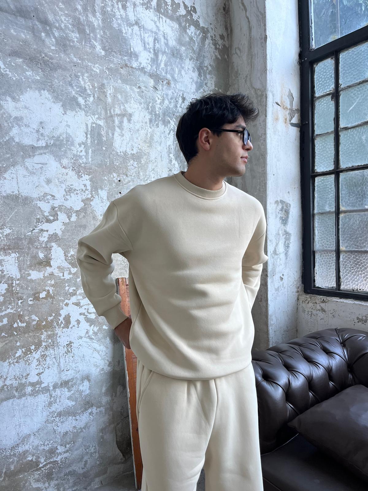 Bej Oversize Basic Sweatshirt
