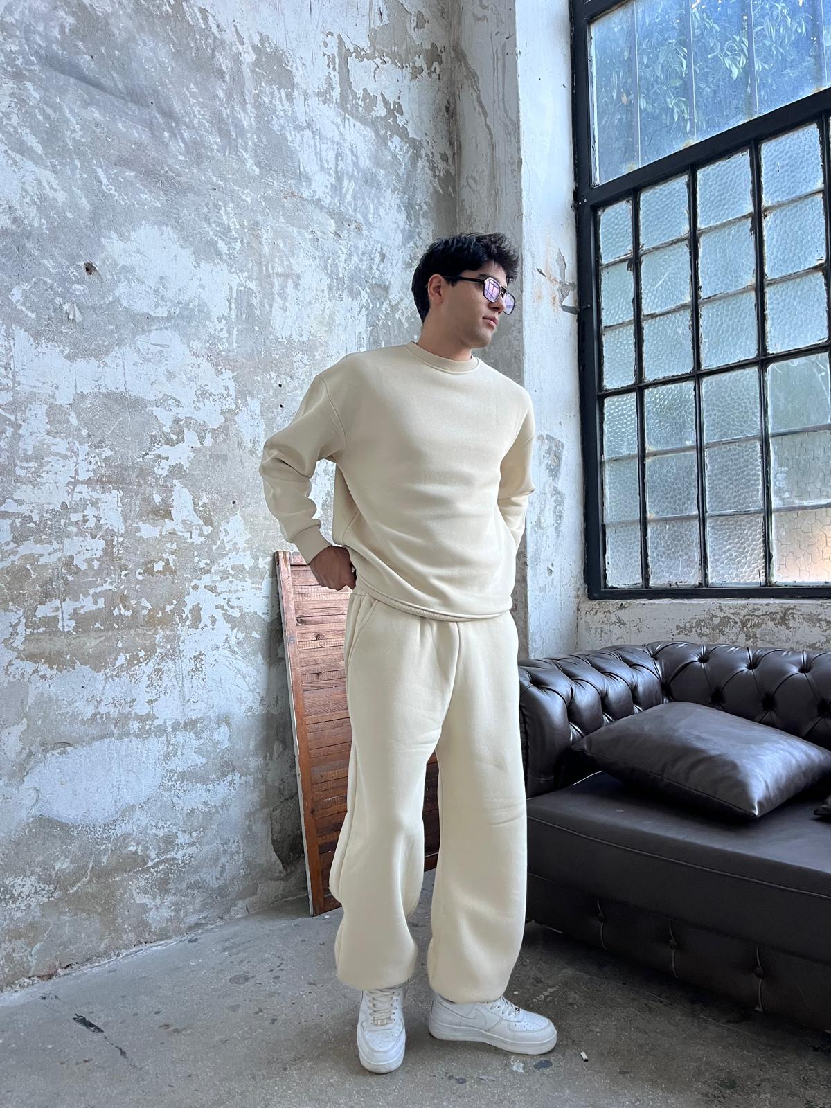 Bej Oversize Basic Sweatshirt
