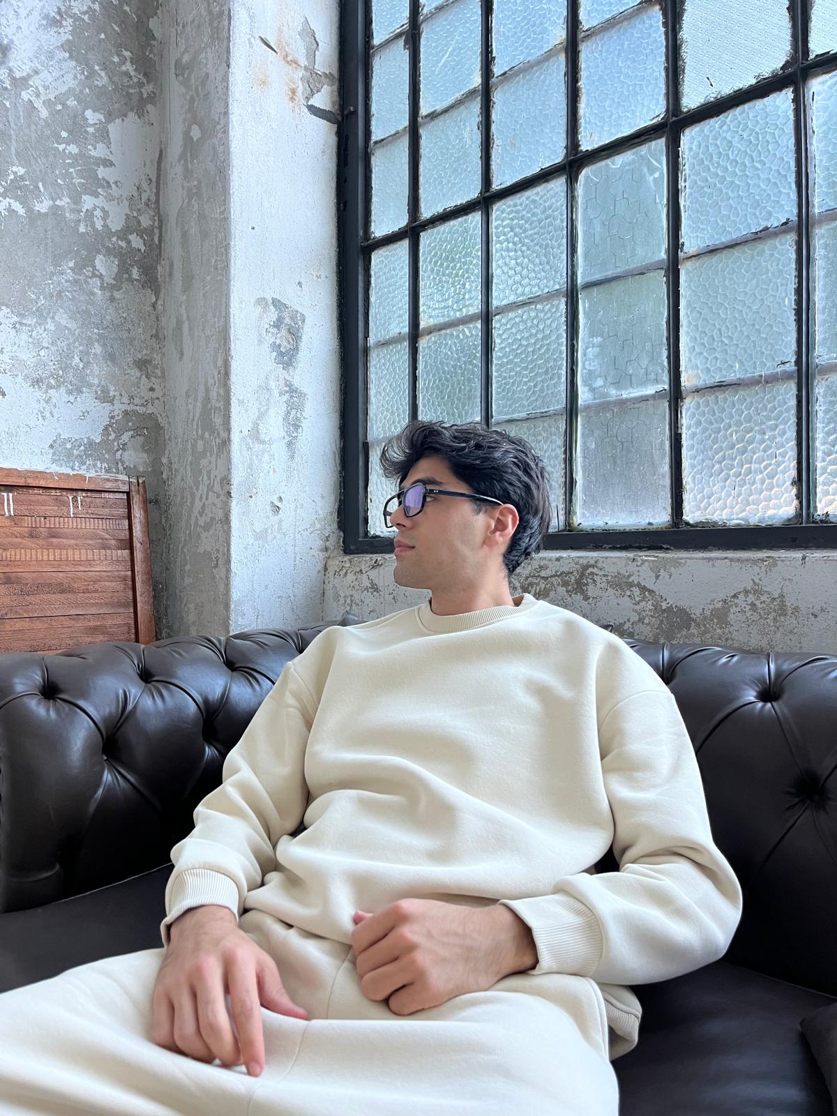 Bej Oversize Basic Sweatshirt