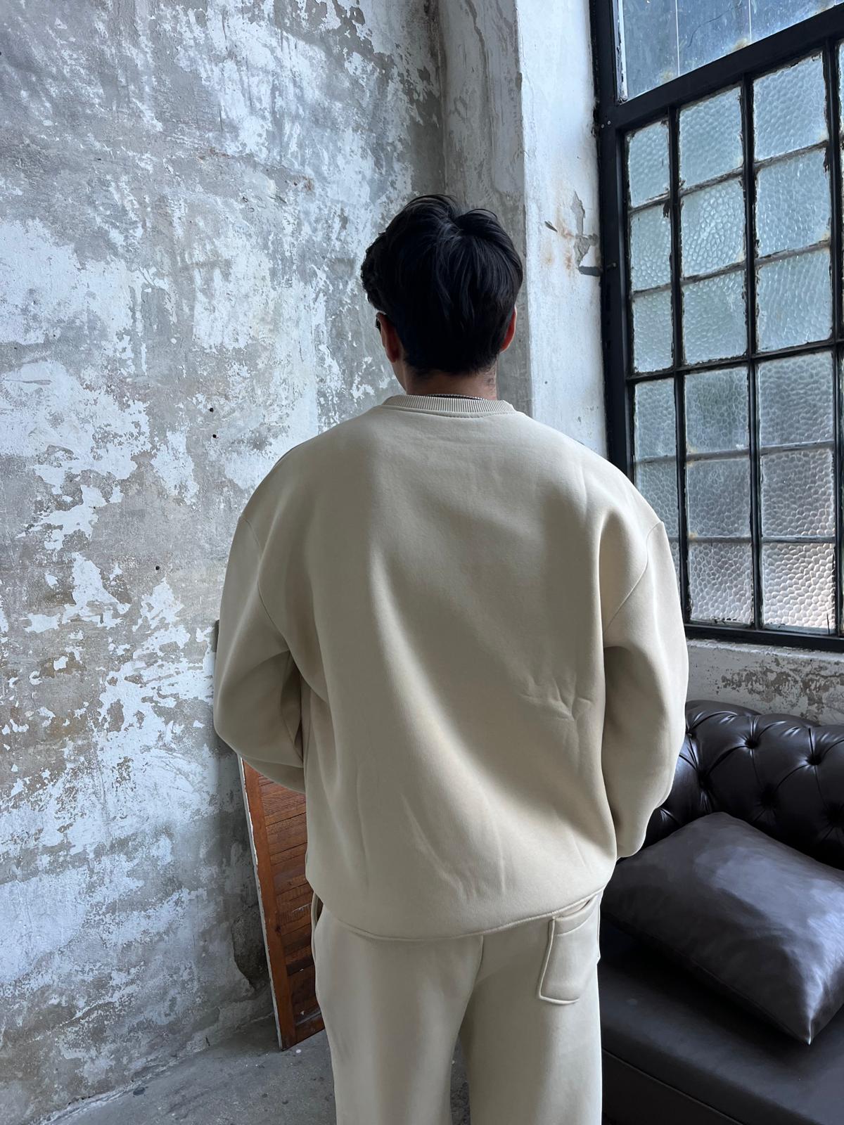 Bej Oversize Basic Sweatshirt