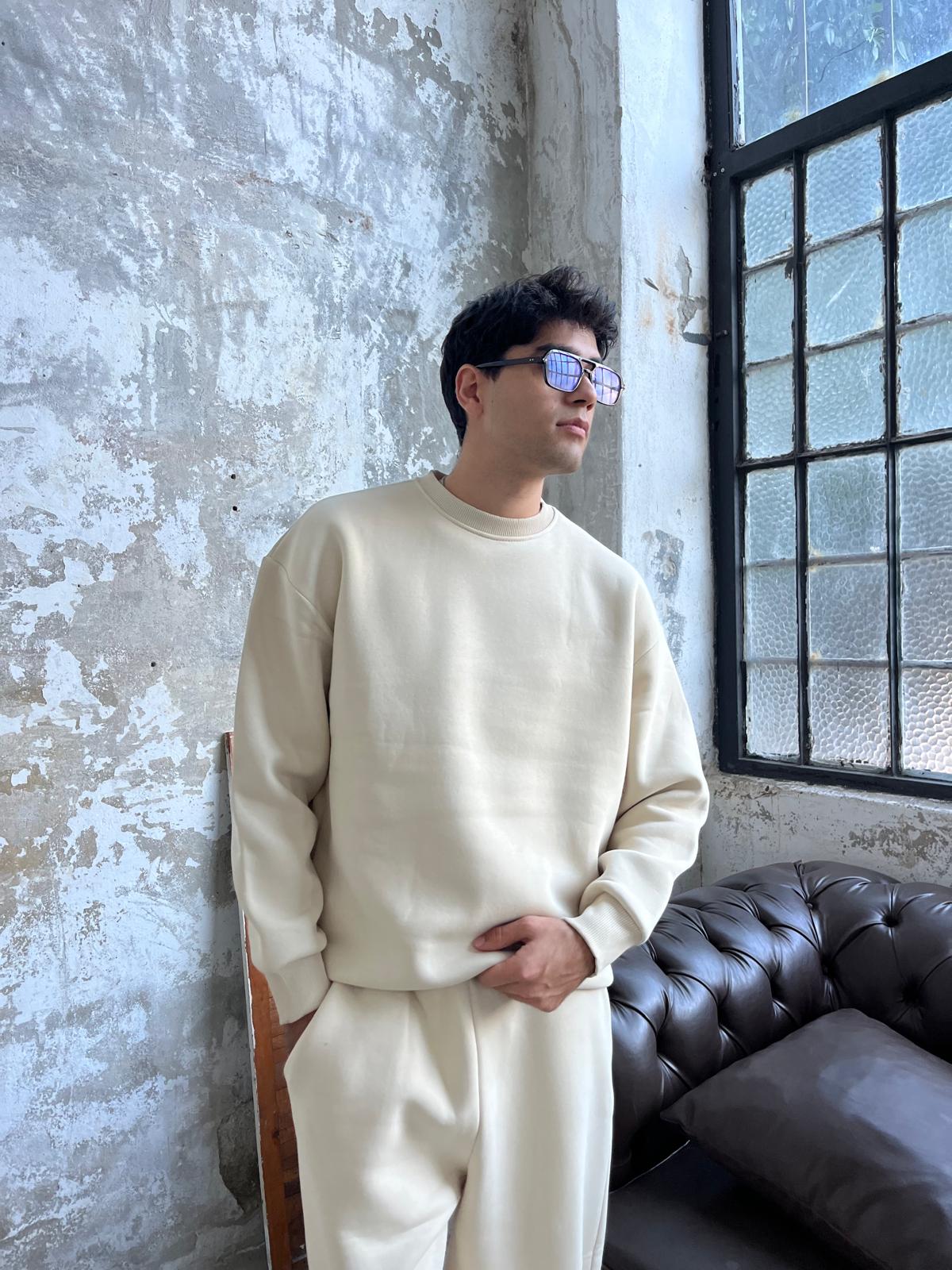 Bej Oversize Basic Sweatshirt