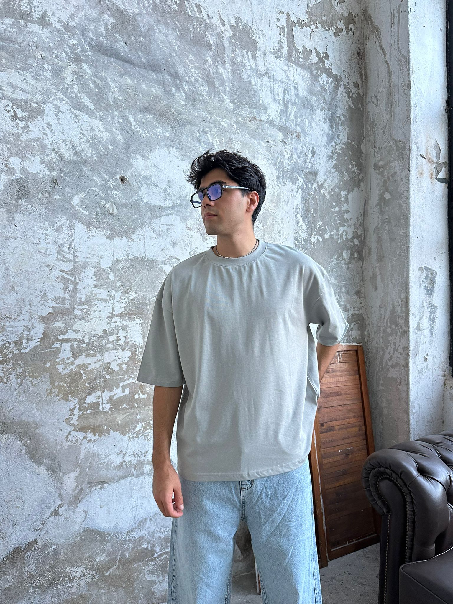 Znc Basıc Oversize T-Shirt - Gri Melanj