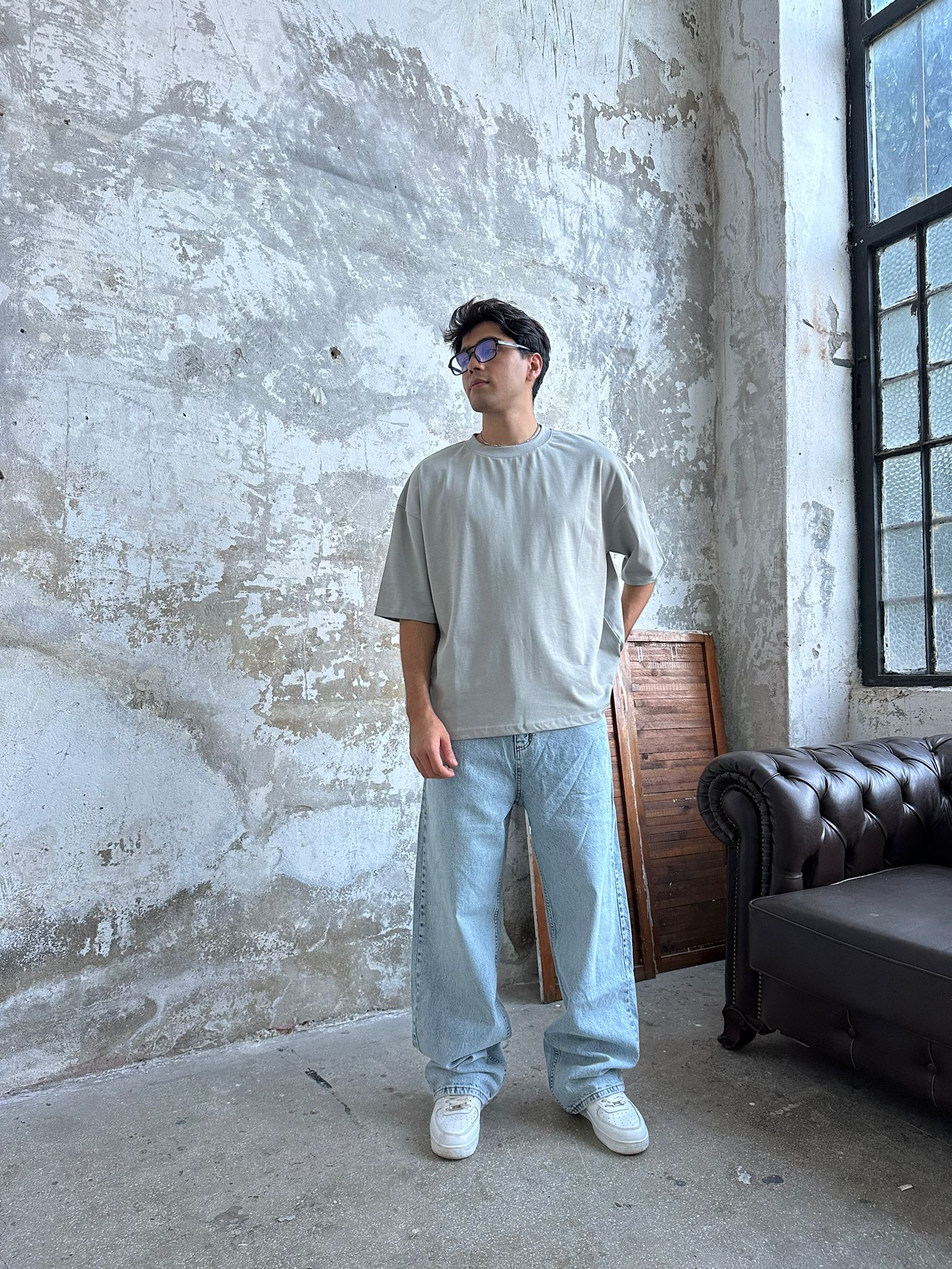Znc Basıc Oversize T-Shirt - Gri Melanj