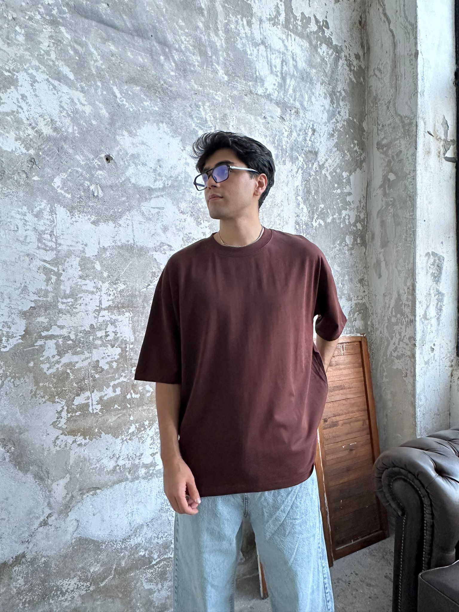 Znc Basıc Oversize T-Shirt - Kahve