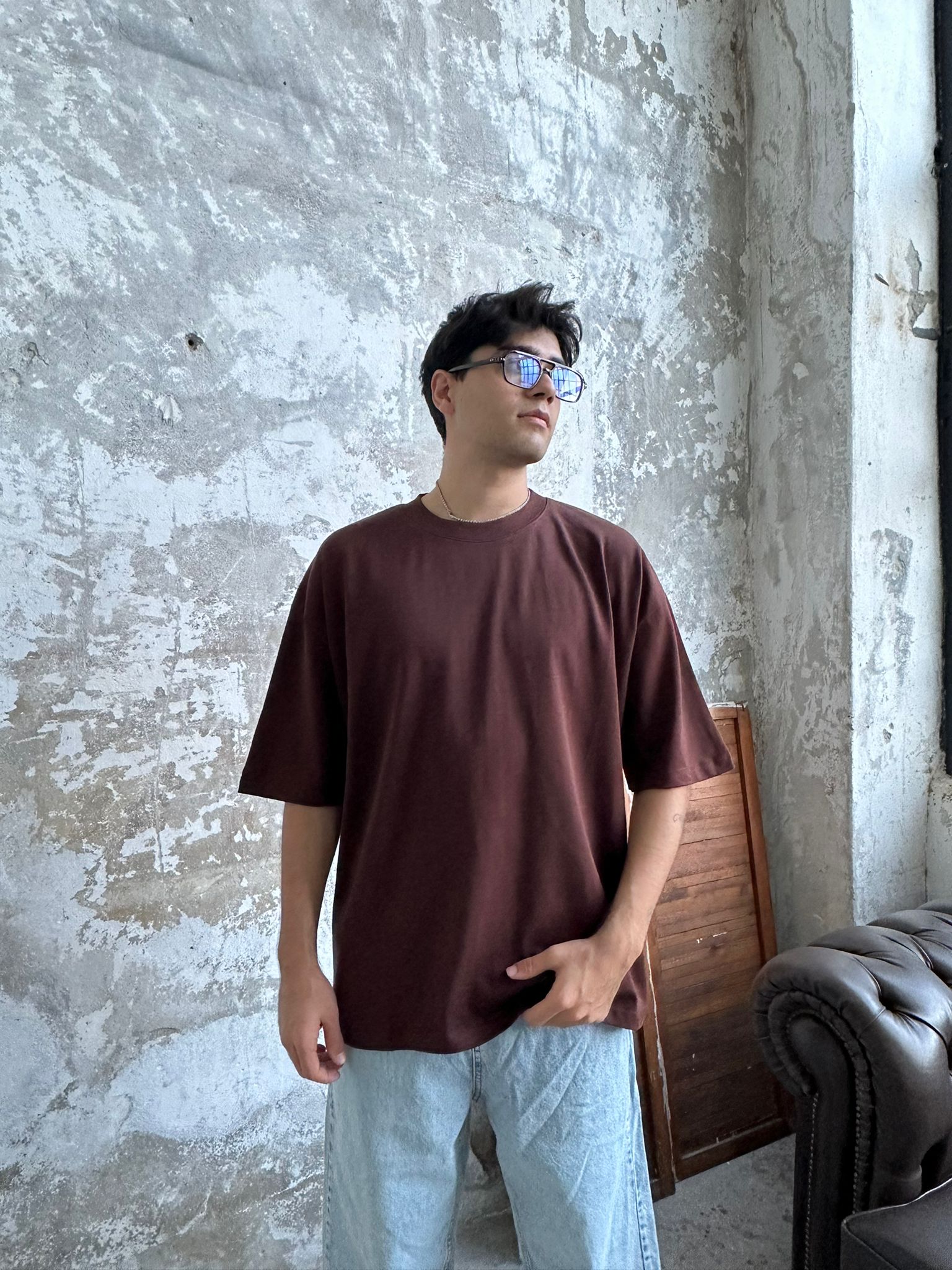 Znc Basıc Oversize T-Shirt - Kahve