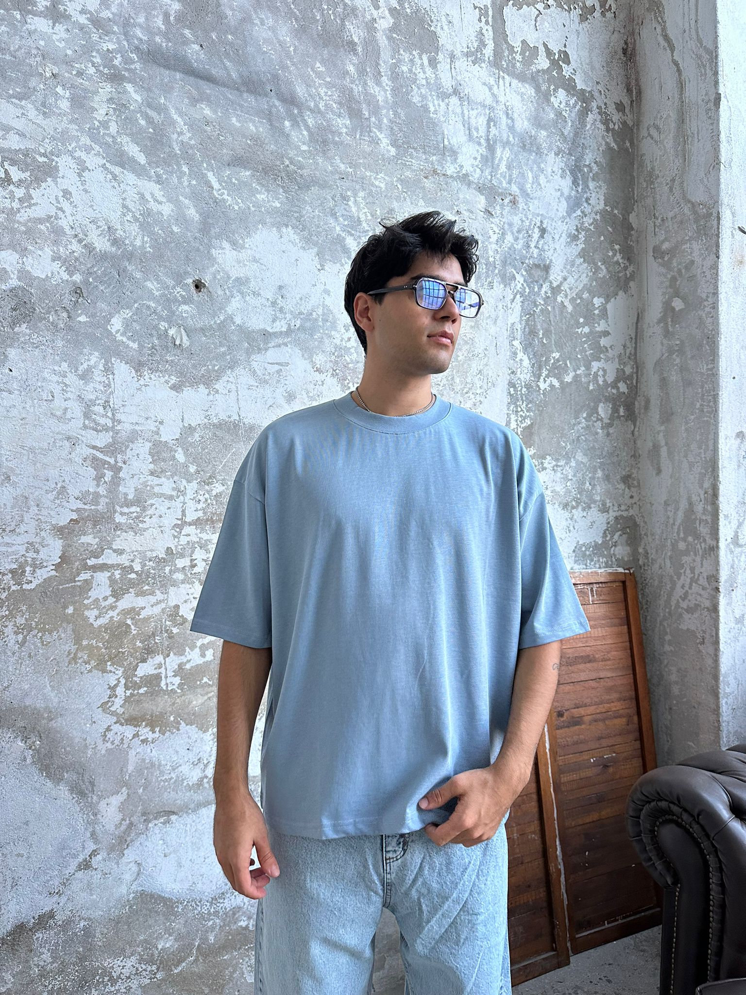 Znc Basıc Oversize T-Shirt - Aura Mavi